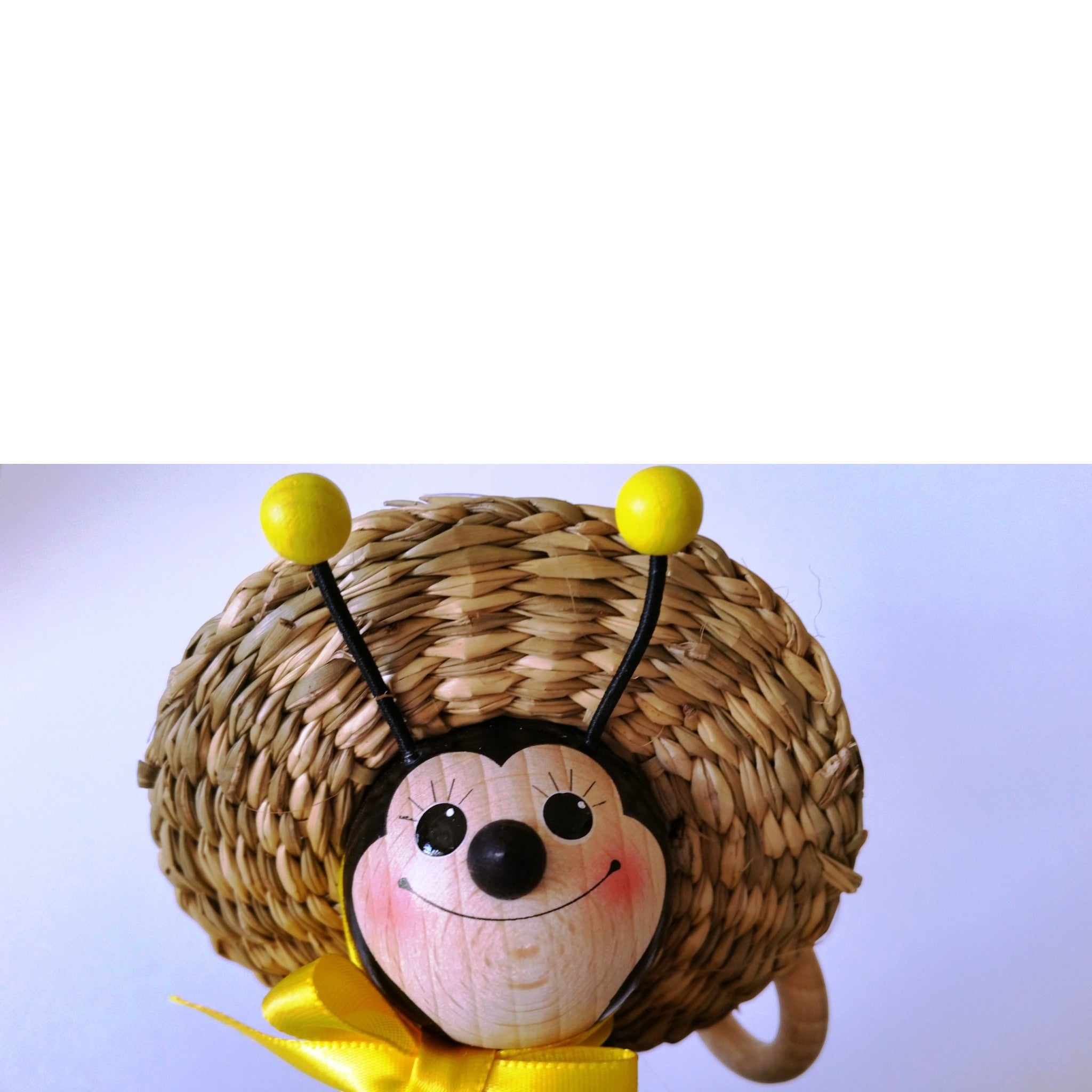 Handcrafted Bumblebee Queen Wooden Bouncy Puppet with Straw Hat 🐝🎩