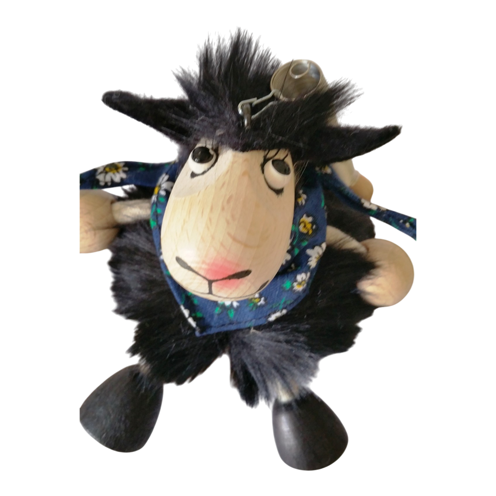 Handcrafted Black Sheep Boy Wooden Bouncy Puppet 🐑🌿