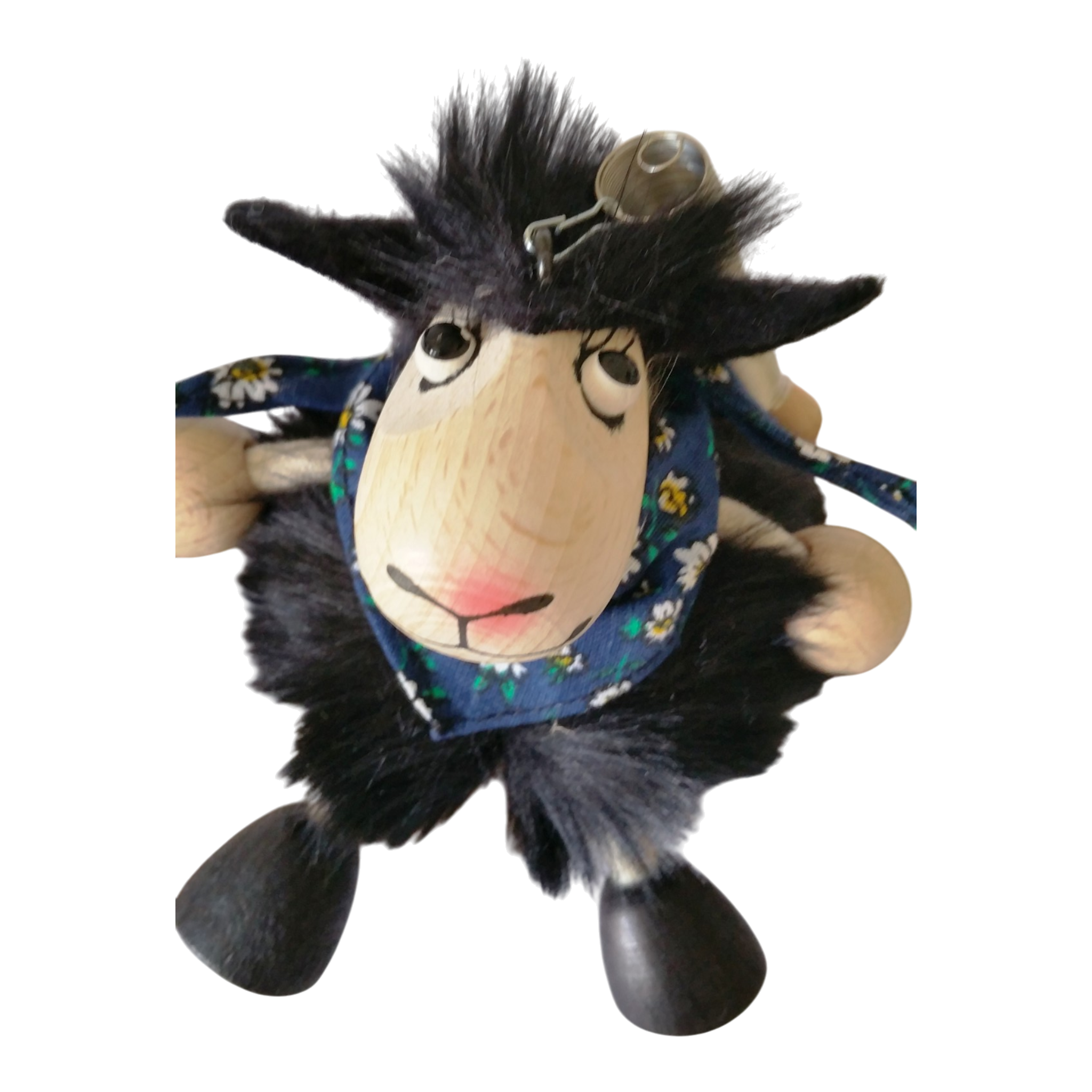 Handcrafted Black Sheep Boy Wooden Bouncy Puppet 🐑🌿