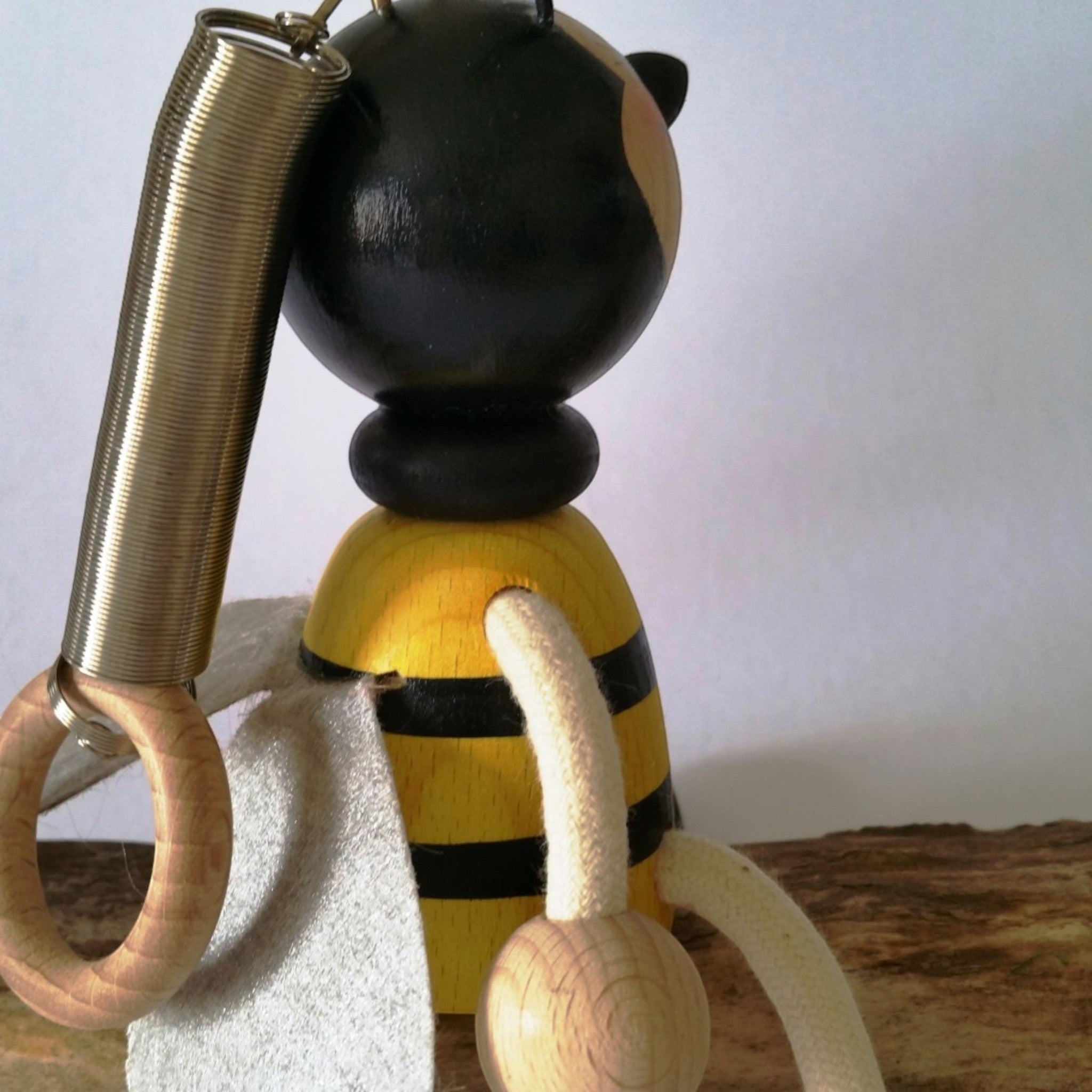 Handcrafted Bumblebee Wooden Bouncy Puppet 🐝