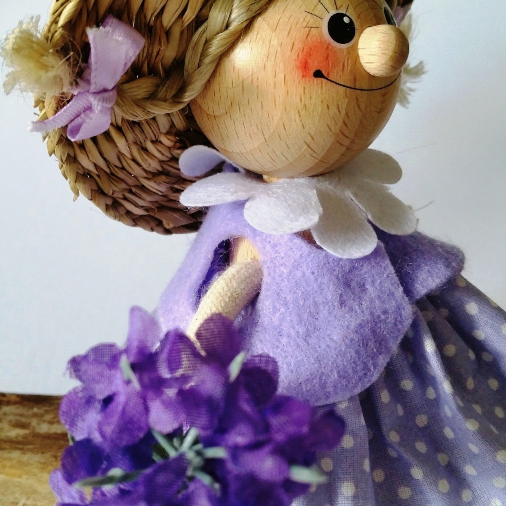 Handcrafted Lavender Girl Wooden Bouncy Puppet 💐💜