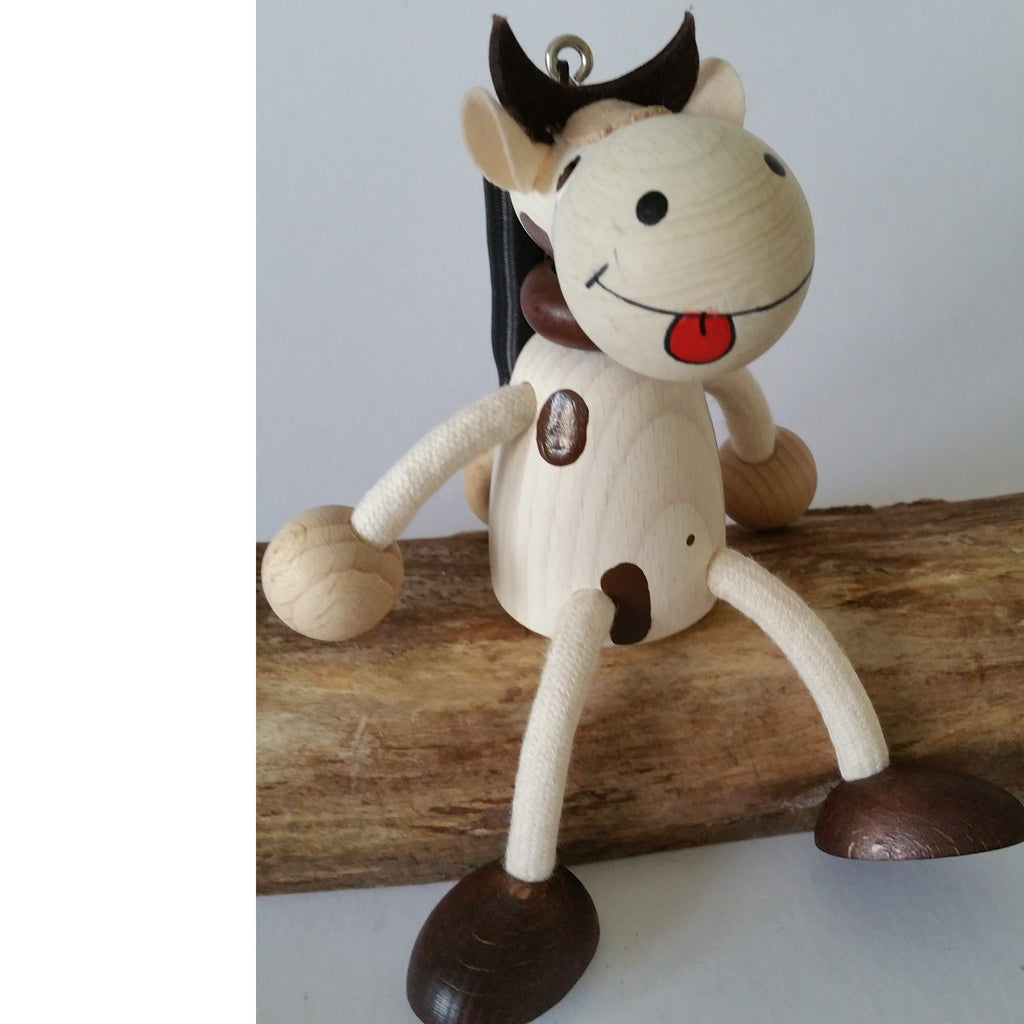 Handcrafted Cow Boy Wooden Bouncy Puppet 🐄✨