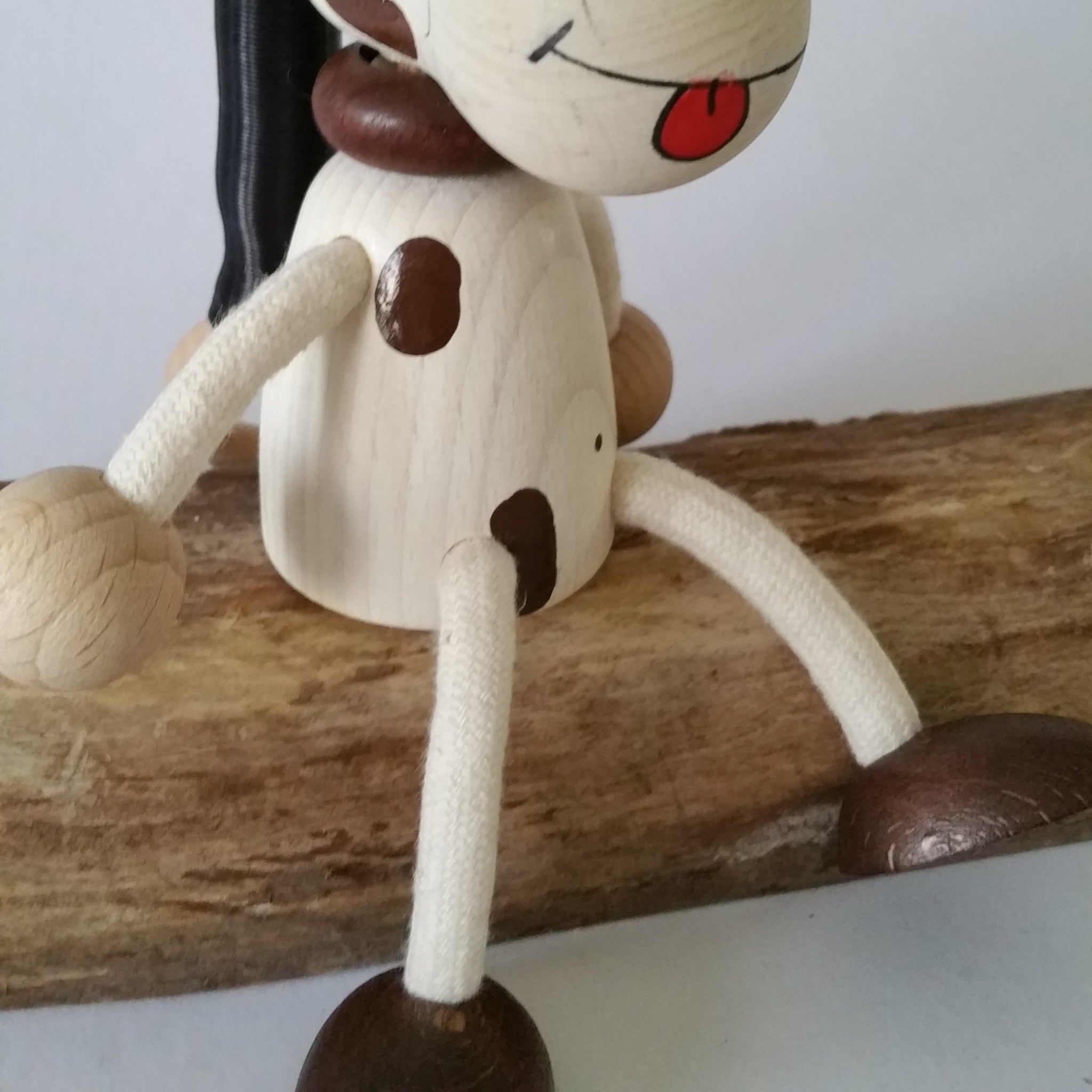 Handcrafted Cow Boy Wooden Bouncy Puppet 🐄✨