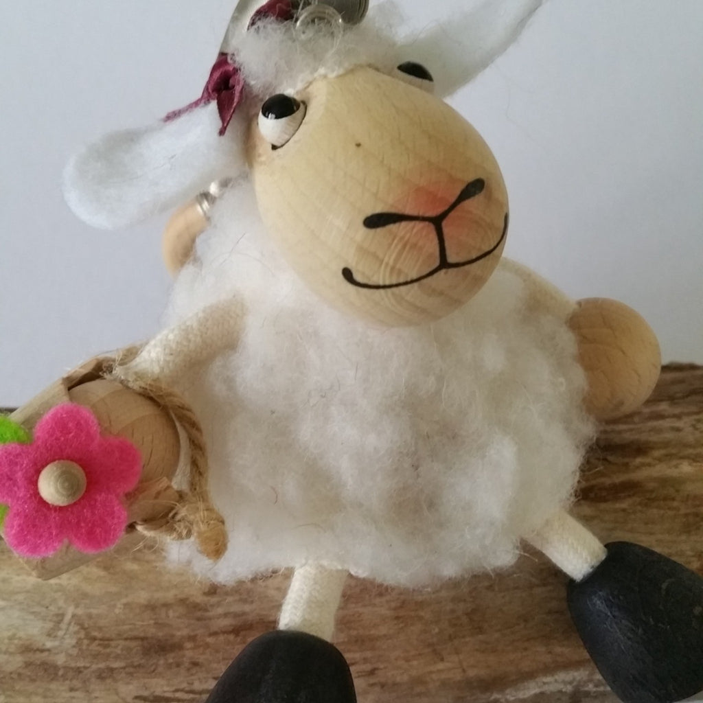 Handcrafted Woolly Sheep Girl Wooden Bouncy Puppet 🐑🌸