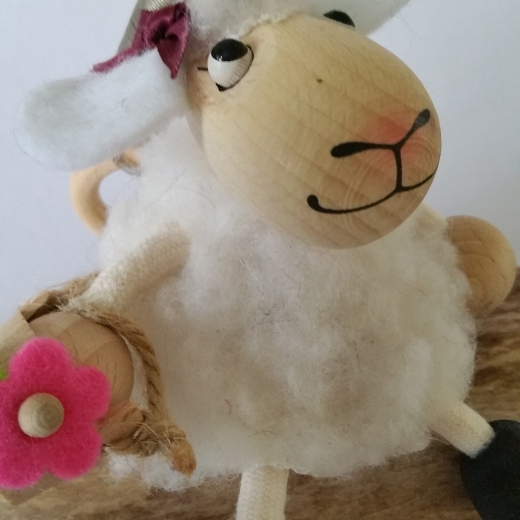 Handcrafted Woolly Sheep Girl Wooden Bouncy Puppet 🐑🌸