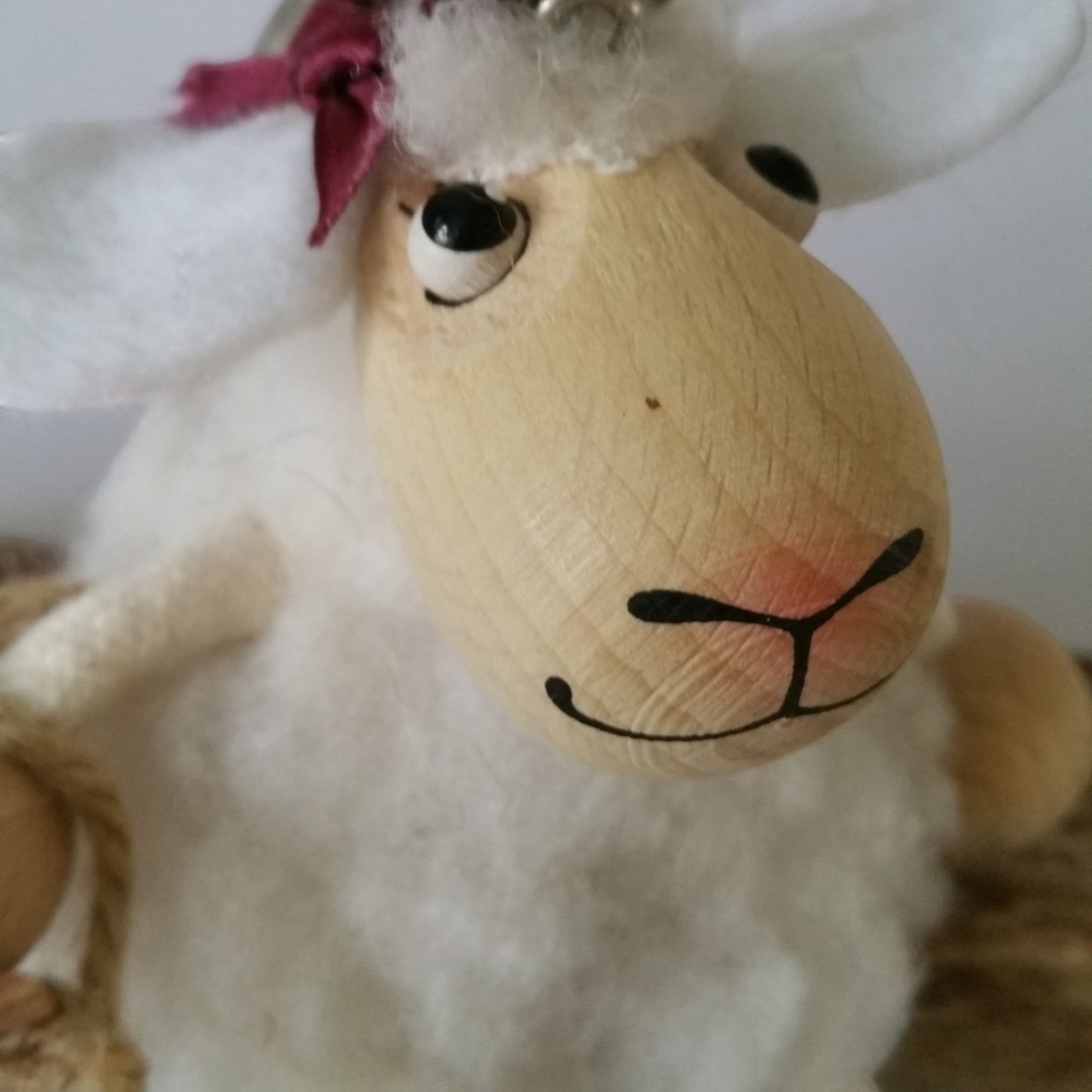 Handcrafted Woolly Sheep Girl Wooden Bouncy Puppet 🐑🌸