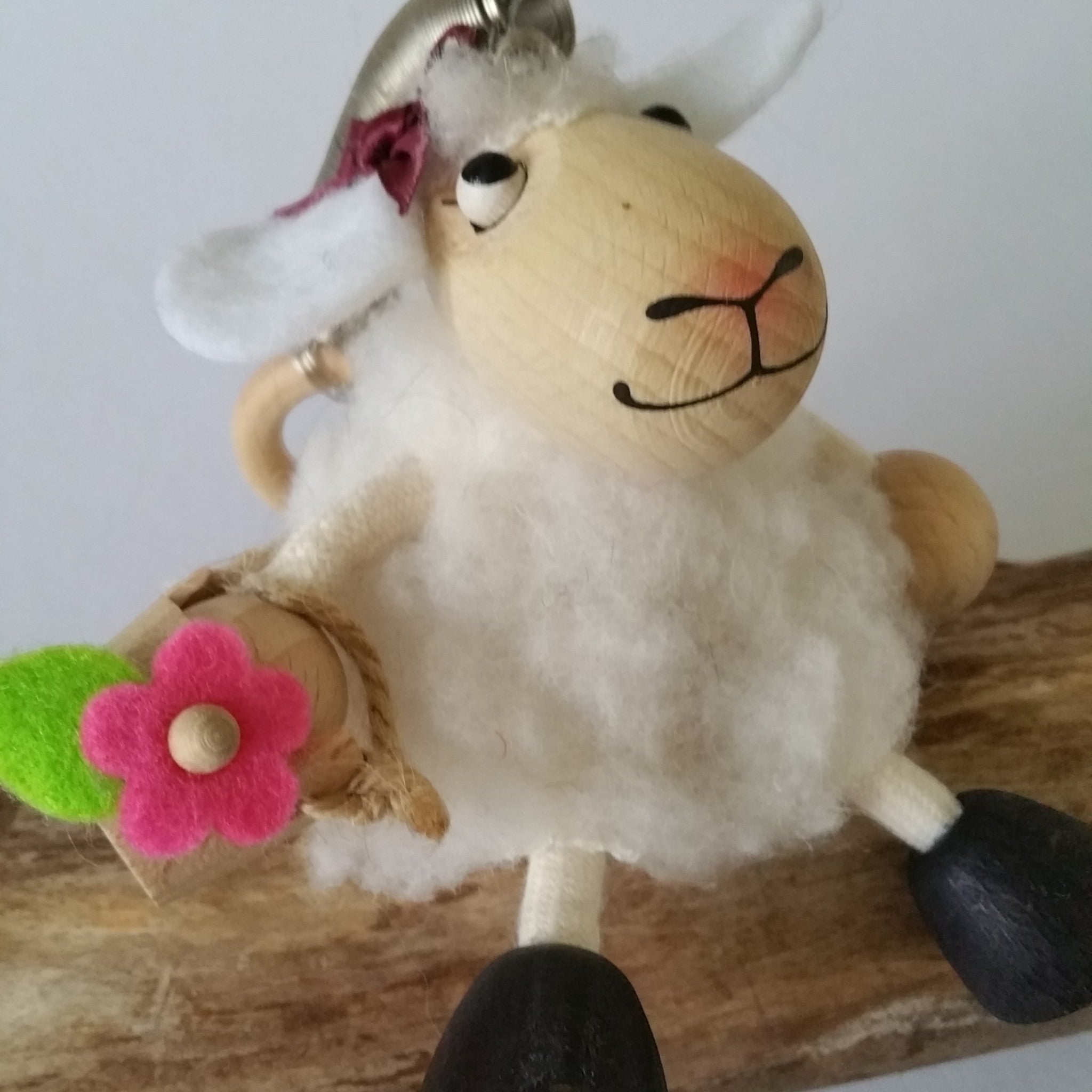 Handcrafted Woolly Sheep Girl Wooden Bouncy Puppet 🐑🌸