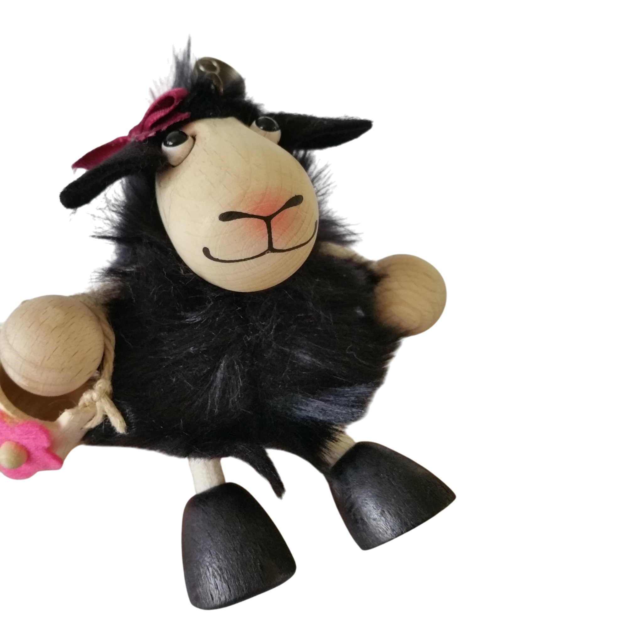 Handcrafted Black Sheep Girl Wooden Bouncy Puppet 🐑🌸