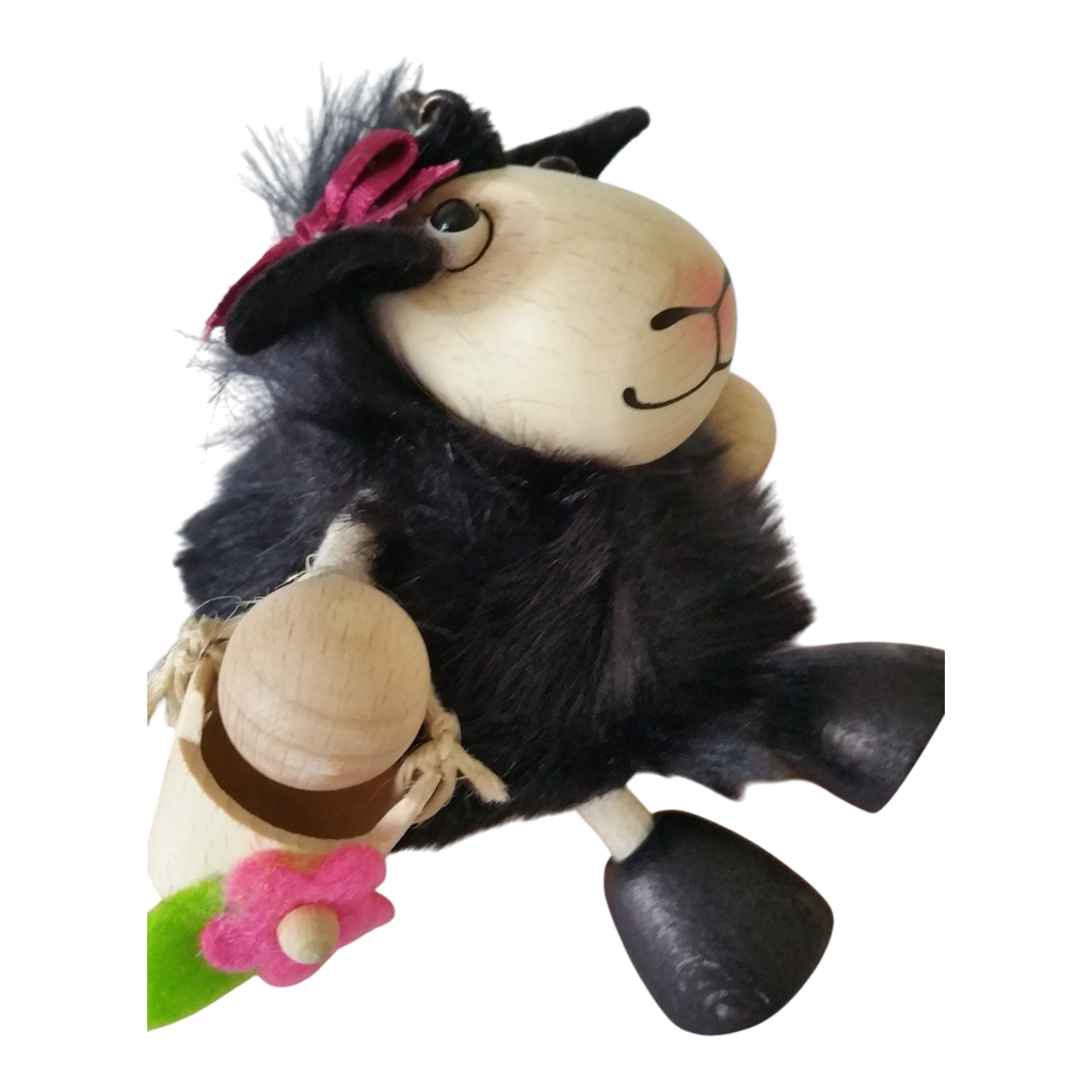Handcrafted Black Sheep Girl Wooden Bouncy Puppet 🐑🌸