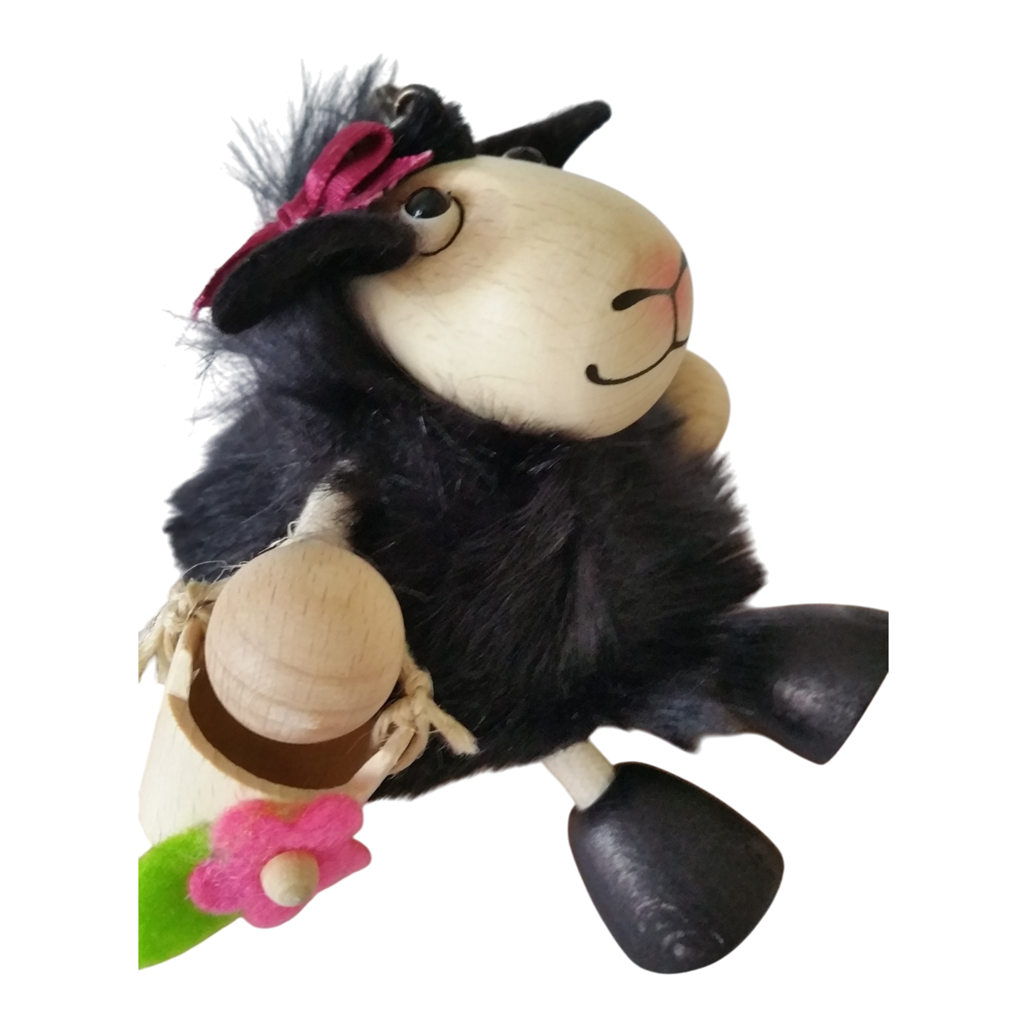 Handcrafted Black Sheep Girl Wooden Bouncy Puppet 🐑🌸