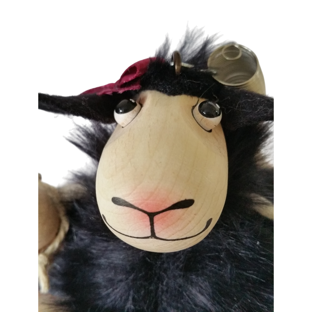 Handcrafted Black Sheep Girl Wooden Bouncy Puppet 🐑🌸
