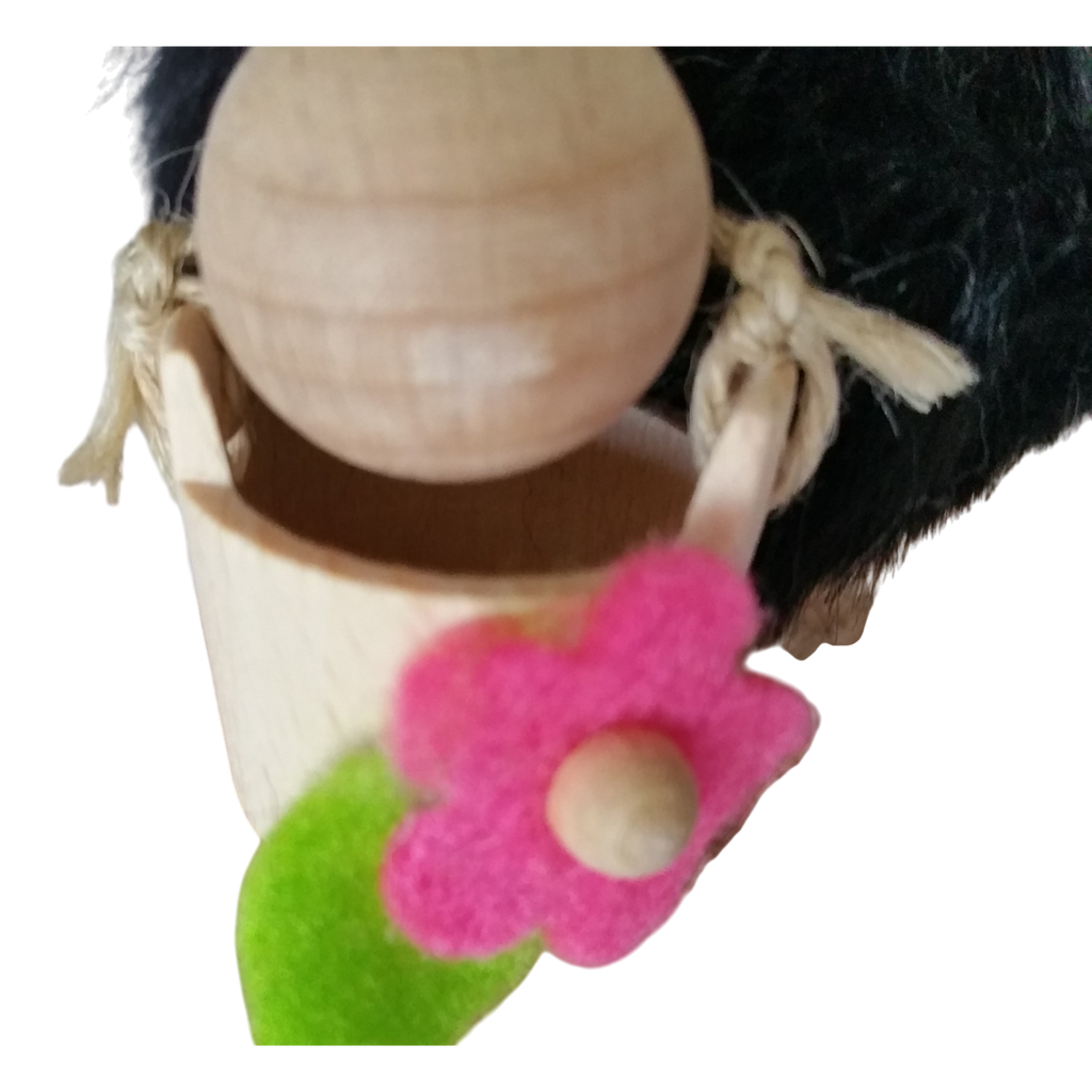 Handcrafted Black Sheep Girl Wooden Bouncy Puppet 🐑🌸