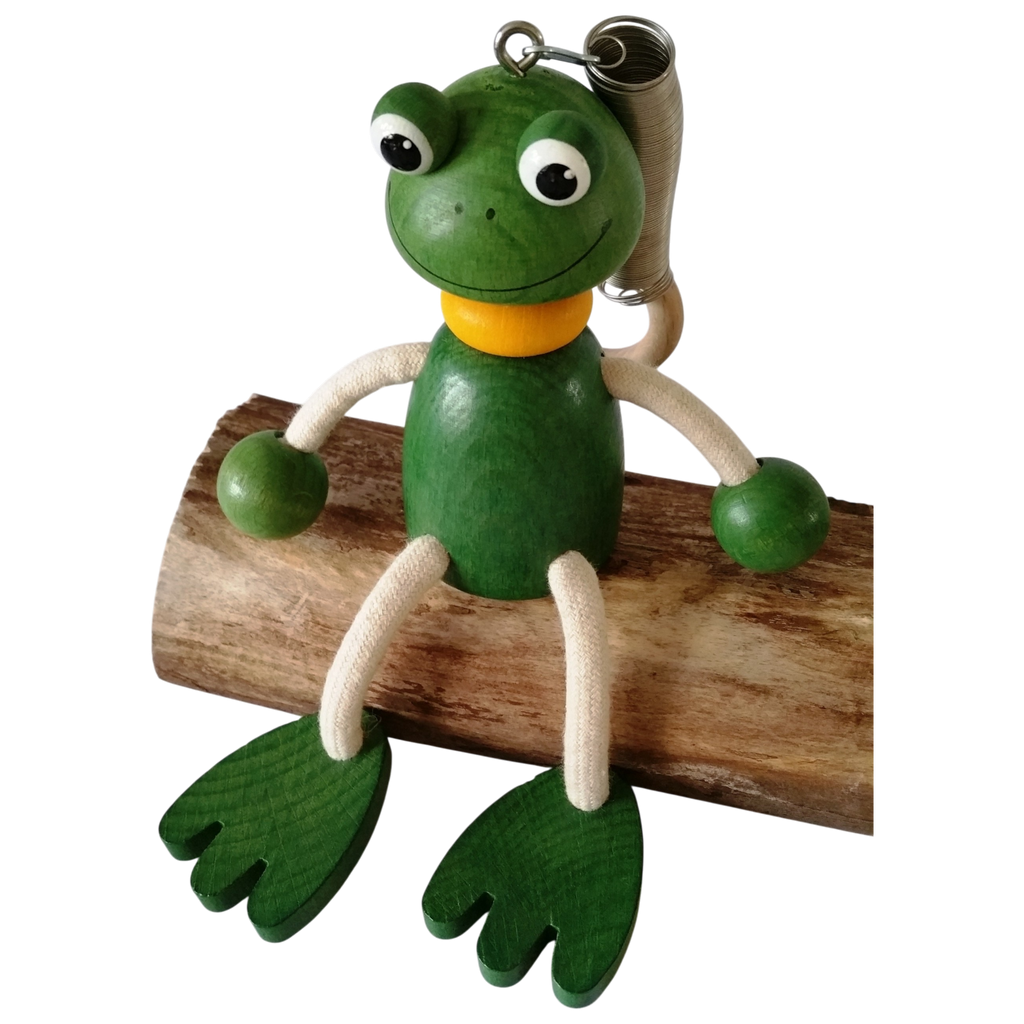Handcrafted Frog Boy Wooden Bouncy Puppet 🐸💚