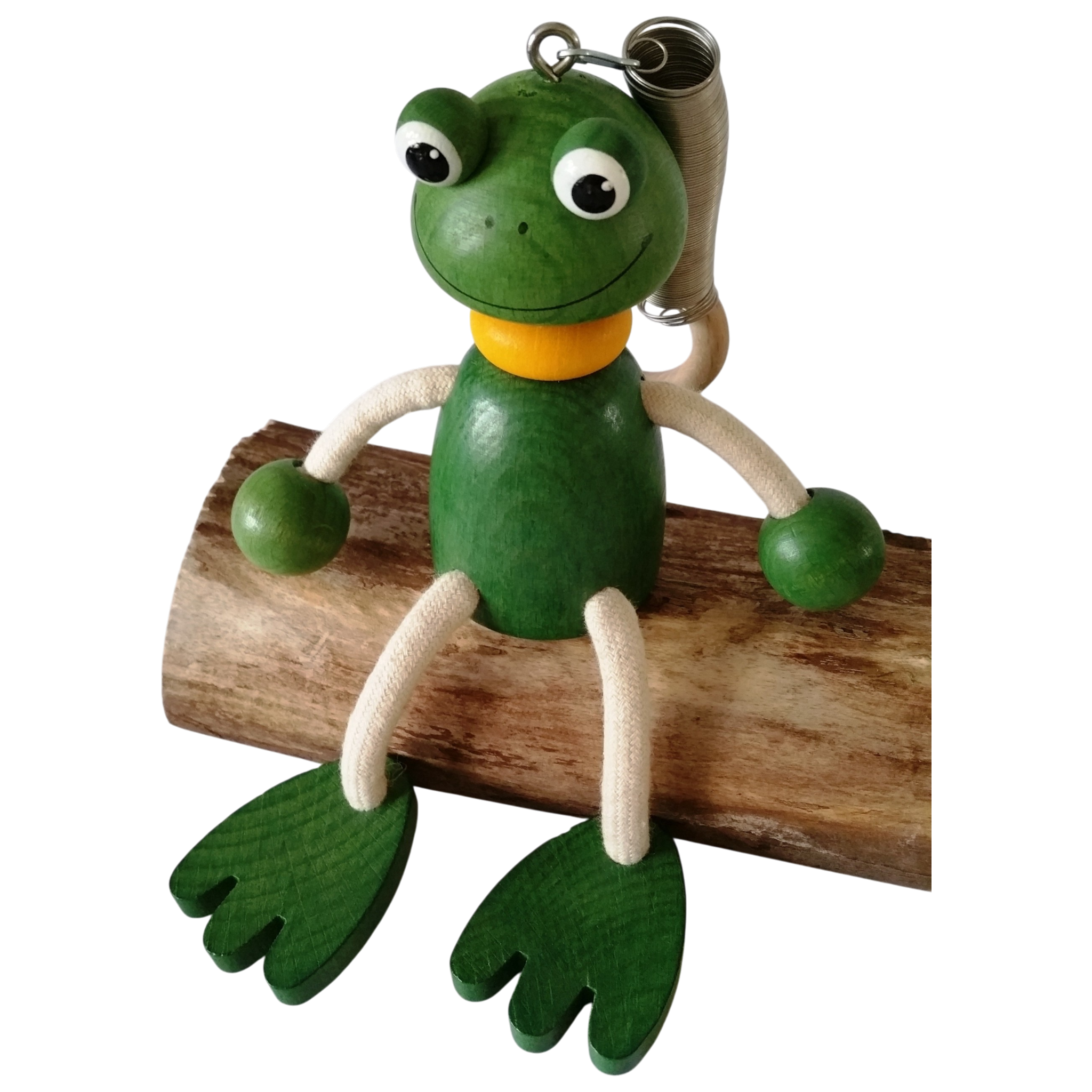 Handcrafted Frog Boy Wooden Bouncy Puppet 🐸💚