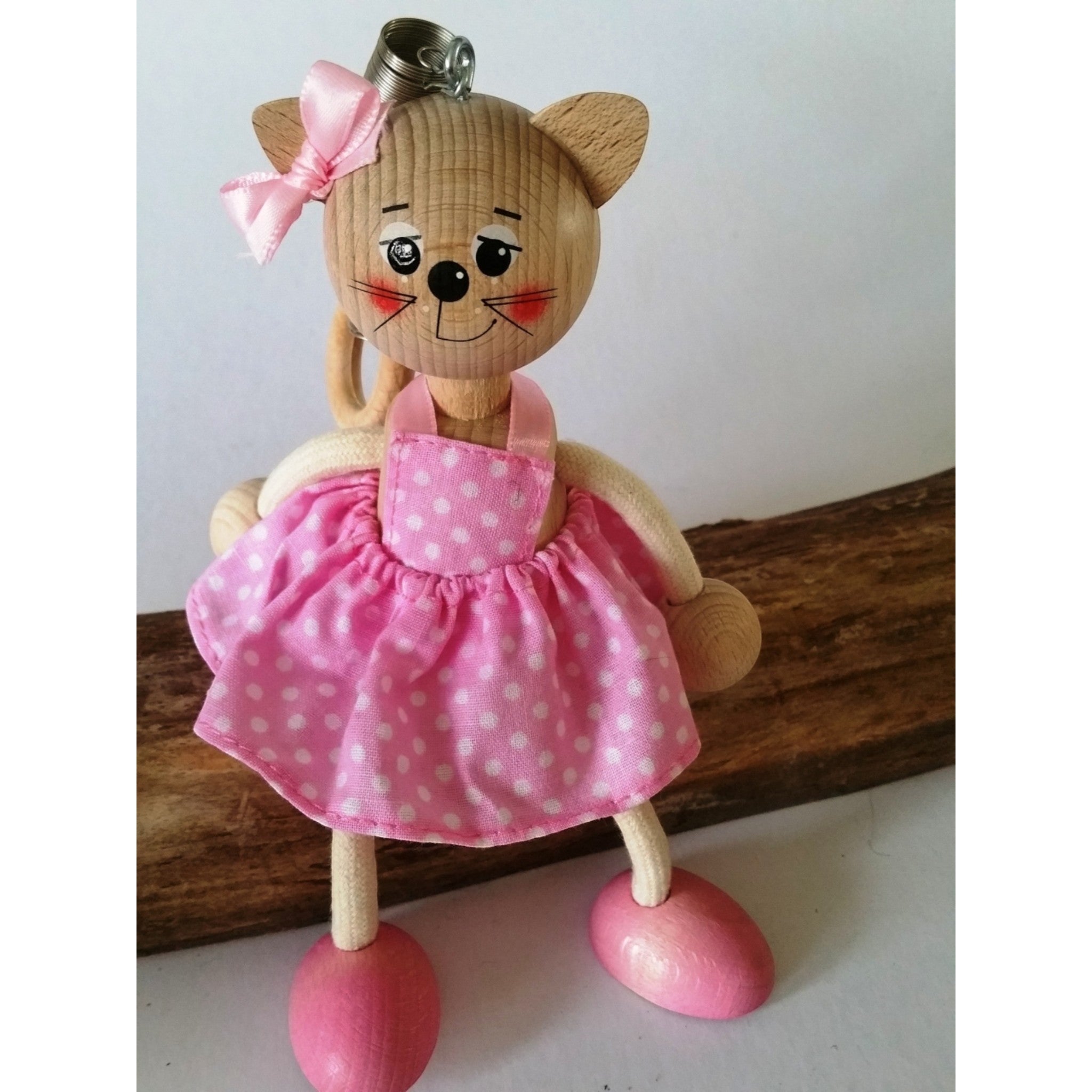 Handcrafted Cat Girl Wooden Bouncy Puppet 🐱🎀