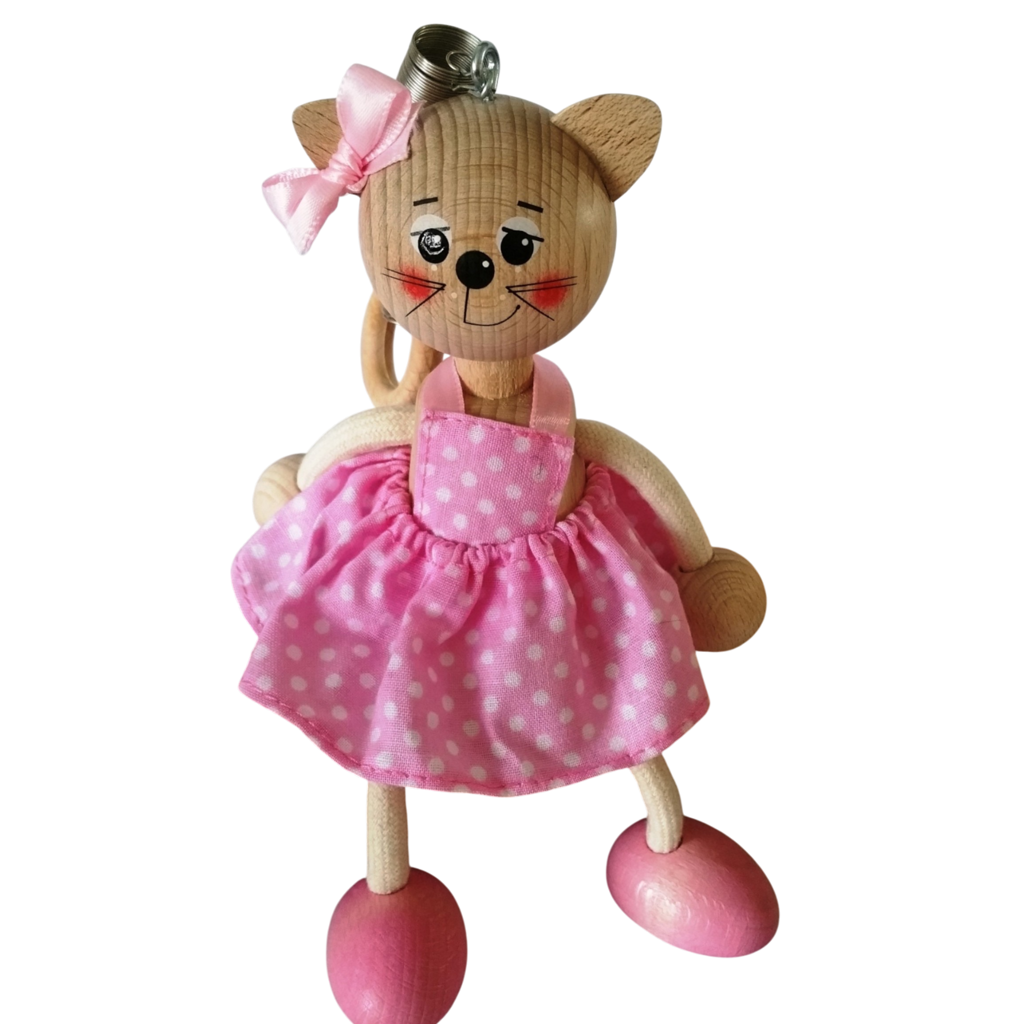 Handcrafted Cat Girl Wooden Bouncy Puppet 🐱🎀