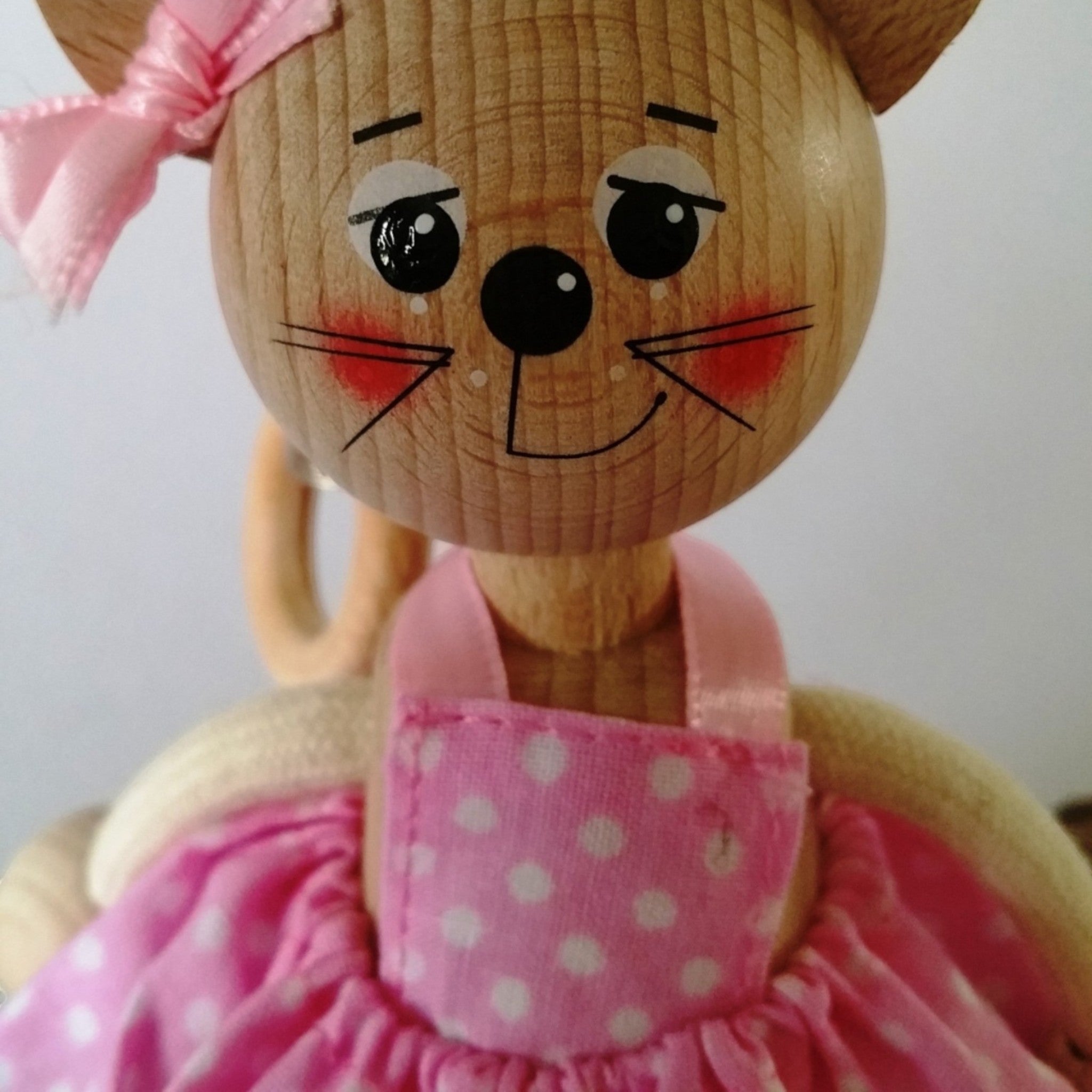 Handcrafted Cat Girl Wooden Bouncy Puppet 🐱🎀