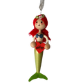Handcrafted Red-Haired Mermaid Wooden Bouncy Puppet 🧜‍♀️💚 — Green Tail