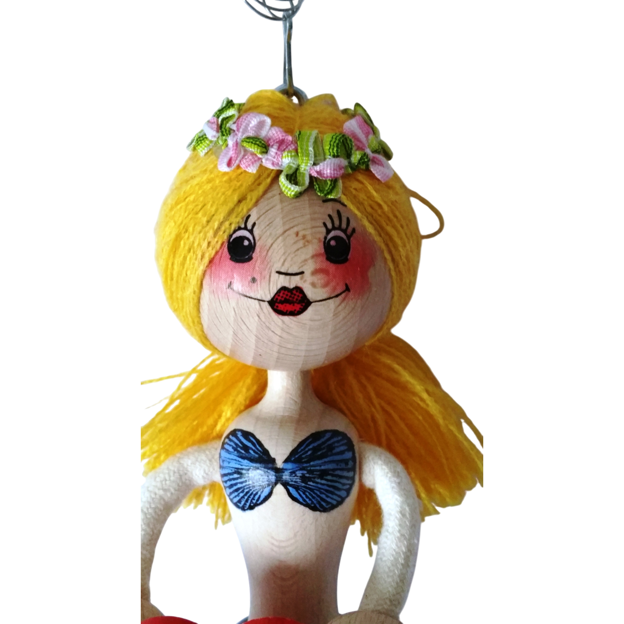 Handcrafted Blonde Mermaid Wooden Bouncy Puppet 🧜‍♀️💙 — Blue Tail