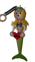 Handcrafted Blonde Mermaid Wooden Bouncy Puppet 🧜‍♀️💚 — Green Tail