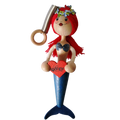 Handcrafted Red-Haired Mermaid Wooden Bouncy Puppet 🧜‍♀️💙 — Blue Tail
