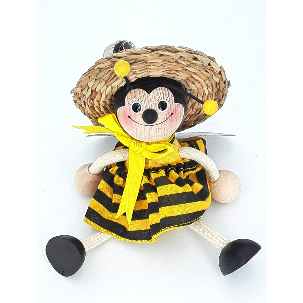 Handcrafted Bumblebee Queen Wooden Bouncy Puppet with Straw Hat 🐝🎩