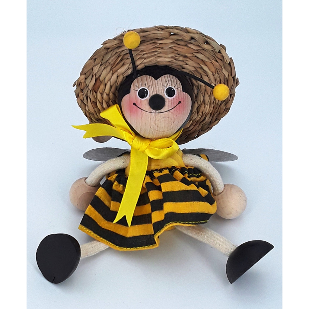 Handcrafted Bumblebee Queen Wooden Bouncy Puppet with Straw Hat 🐝🎩