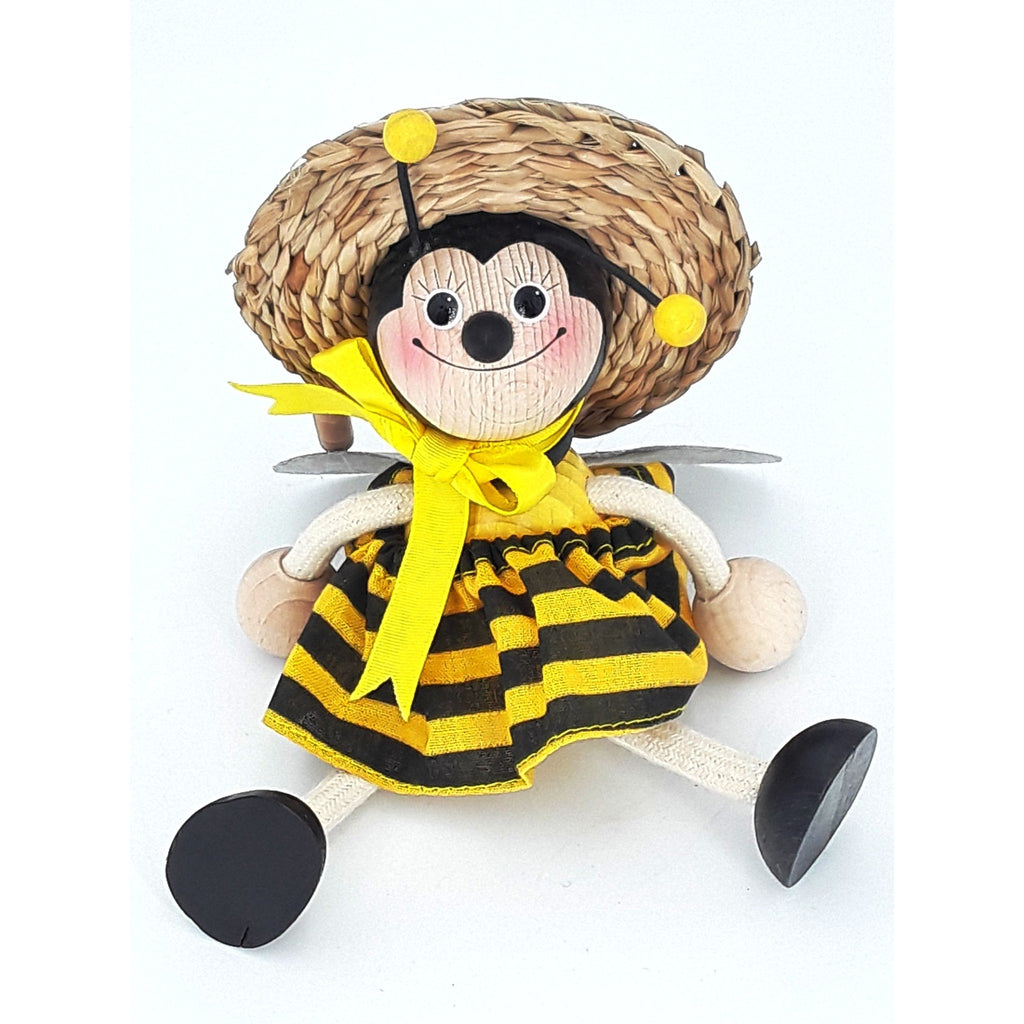 Handcrafted Bumblebee Queen Wooden Bouncy Puppet with Straw Hat 🐝🎩