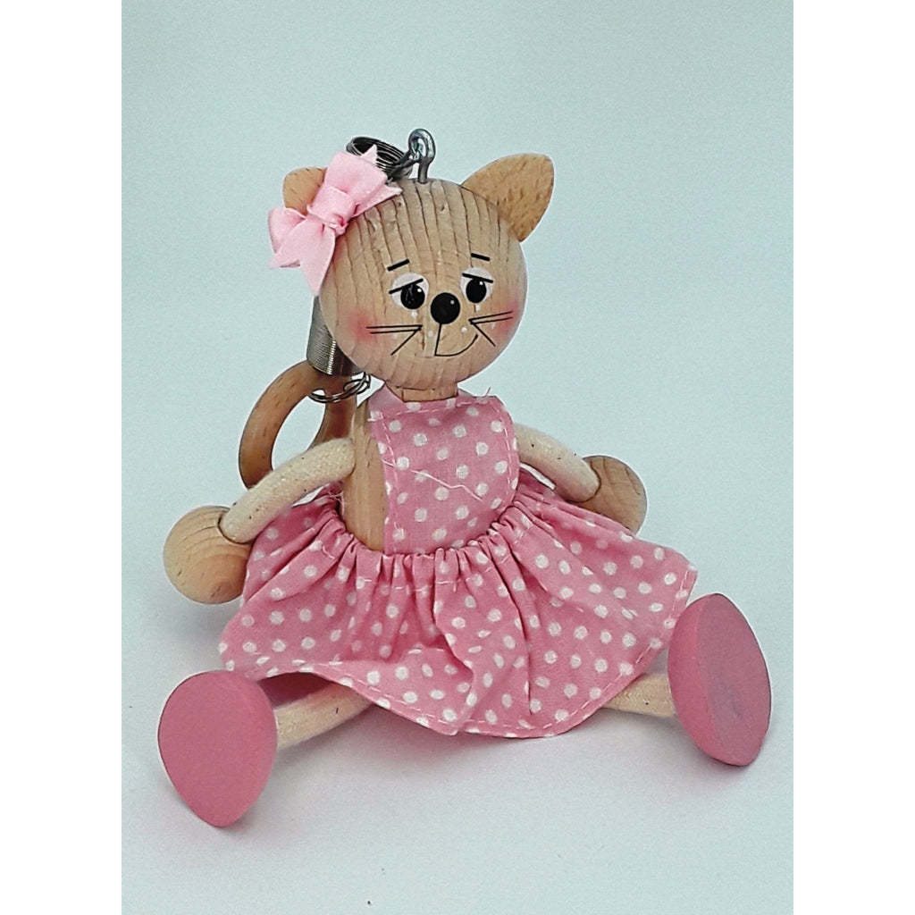 Handcrafted Cat Girl Wooden Bouncy Puppet 🐱🎀