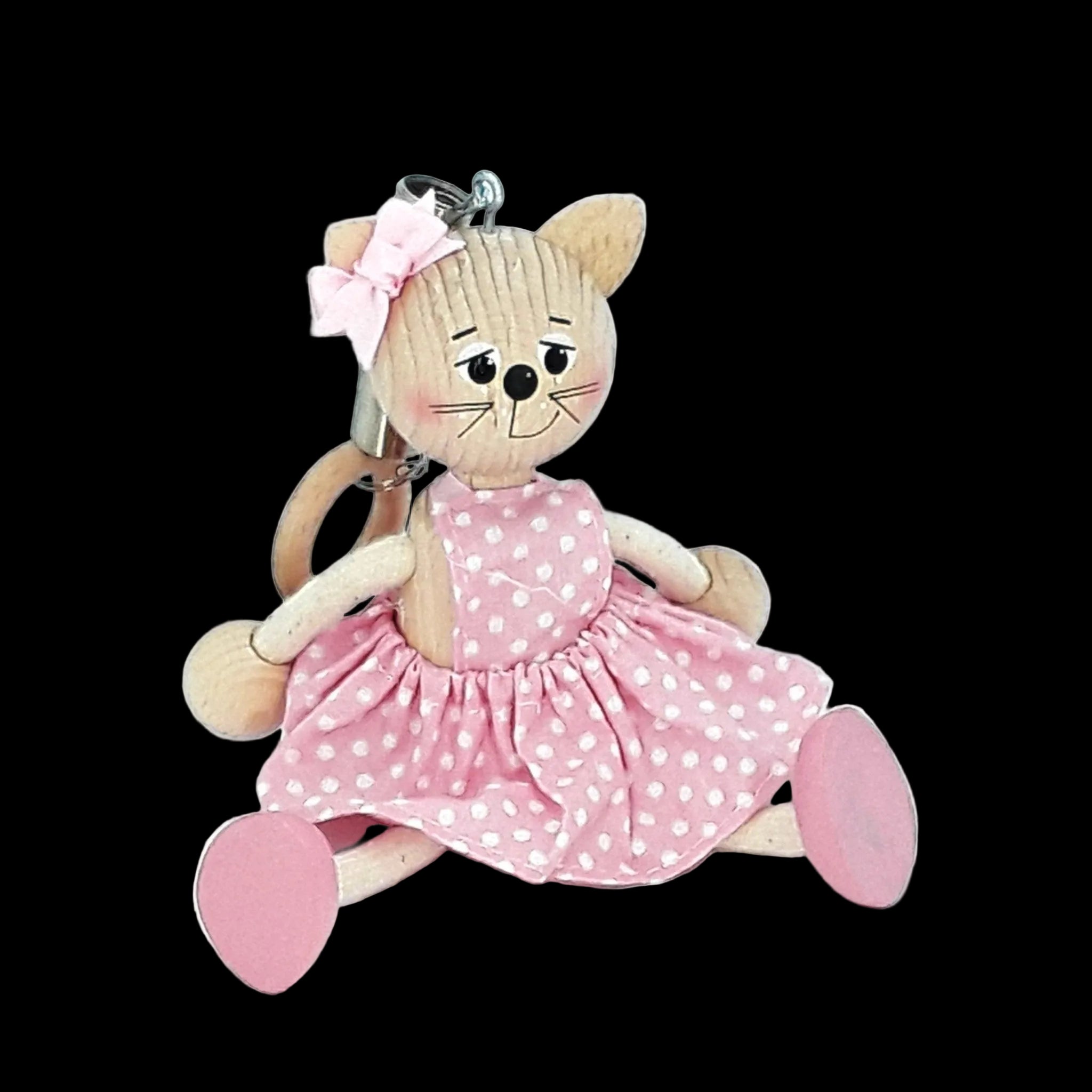 Handcrafted Cat Girl Wooden Bouncy Puppet 🐱🎀
