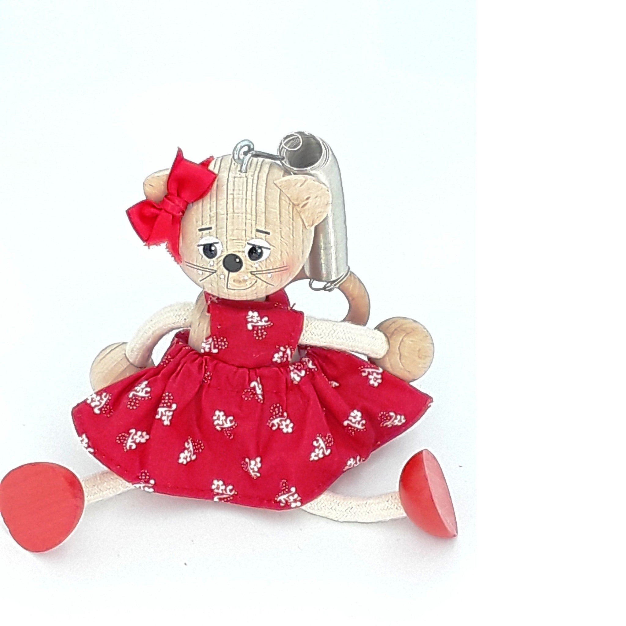 Handcrafted Cat Girl Wooden Bouncy Puppet 🐱🎀