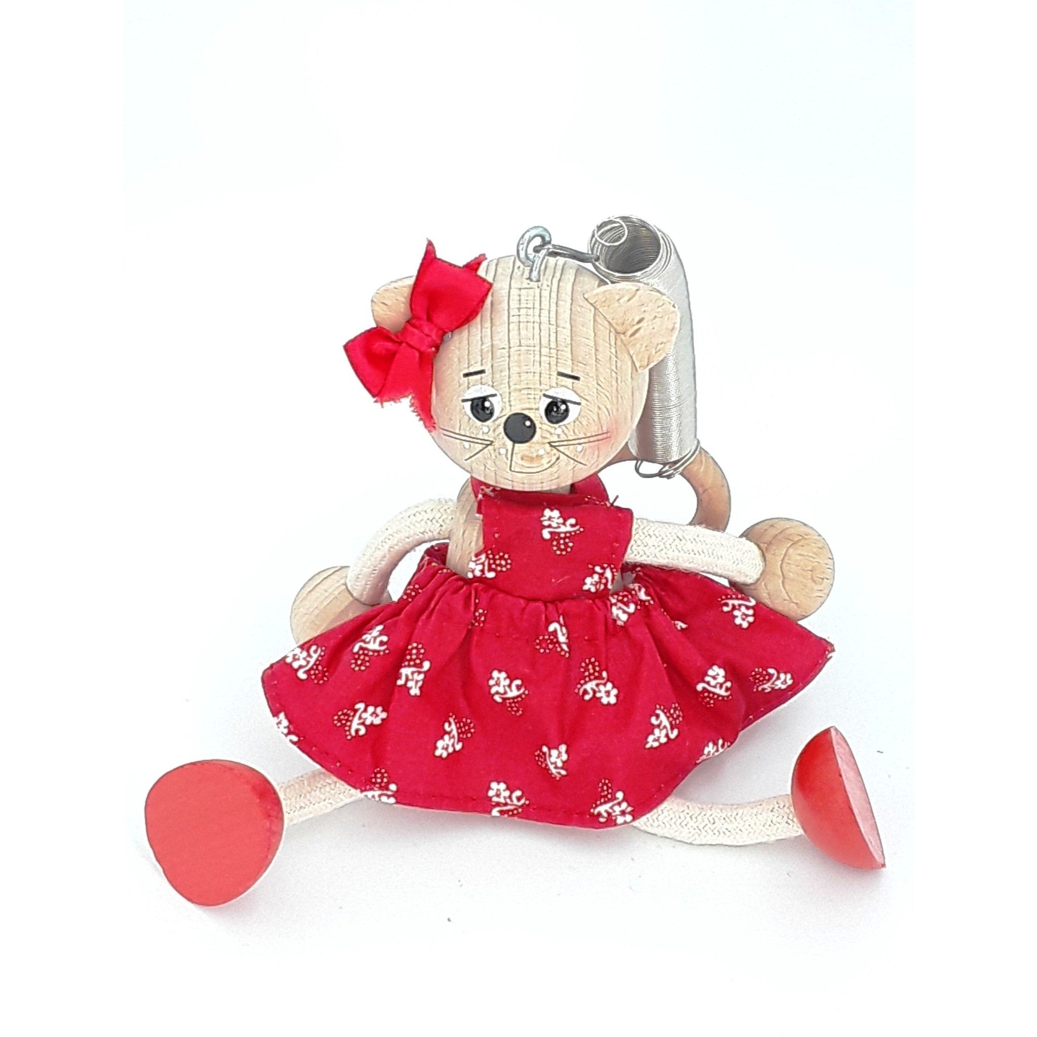 Handcrafted Cat Girl Wooden Bouncy Puppet 🐱🎀