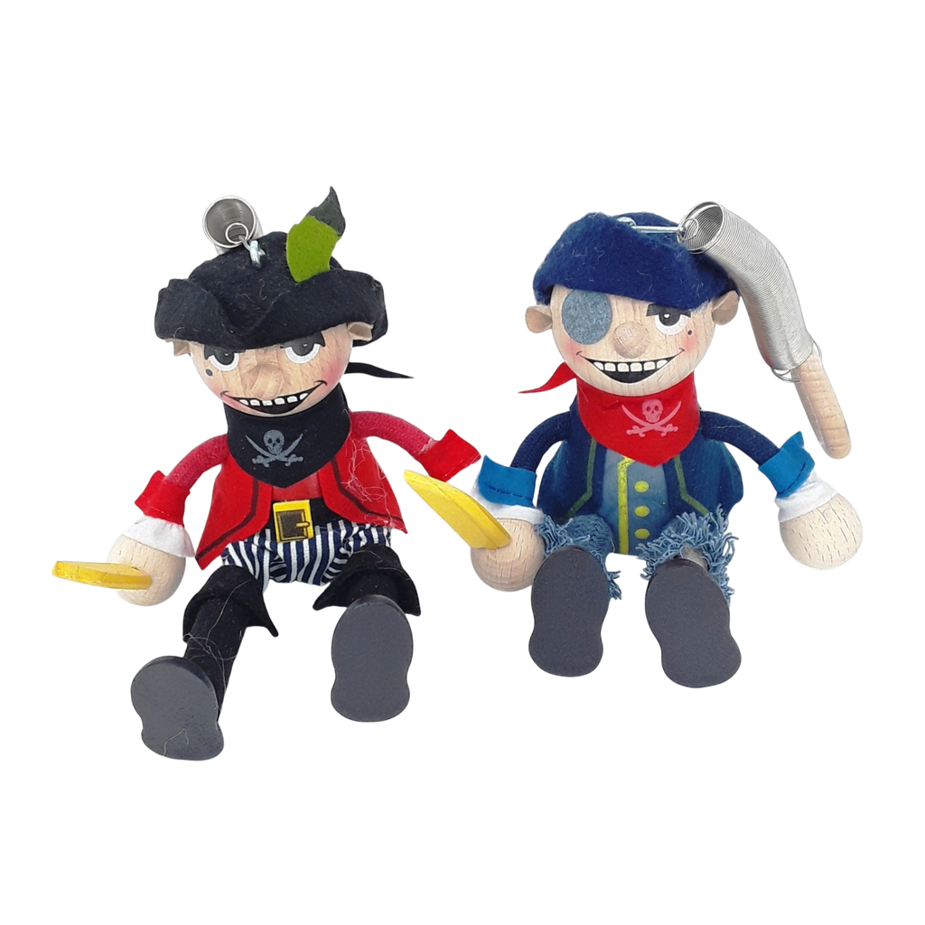 Handcrafted Pirate Captain Wooden Bouncy Puppet ☠️🧡