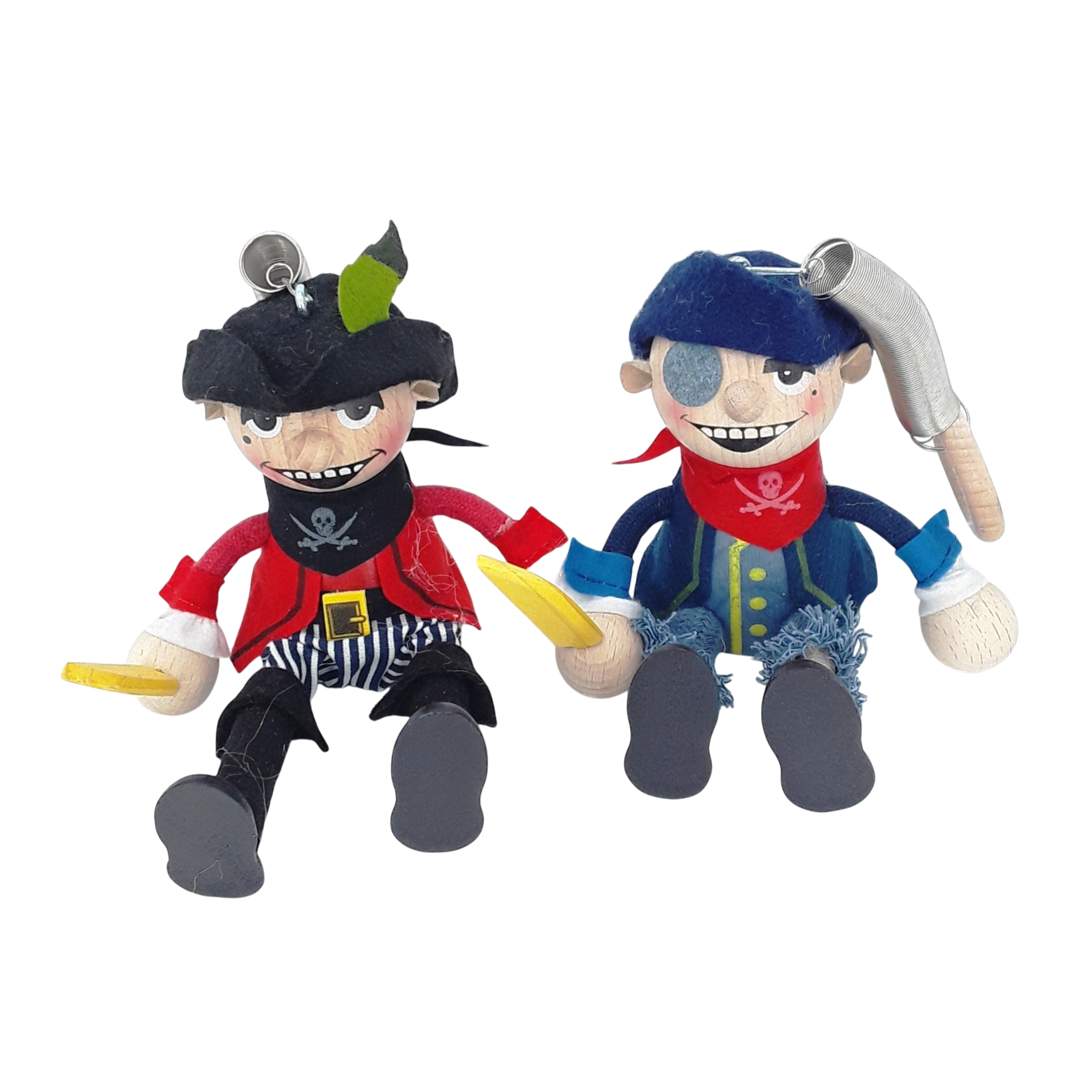 Handcrafted Pirate Captain Wooden Bouncy Puppet ☠️🧡
