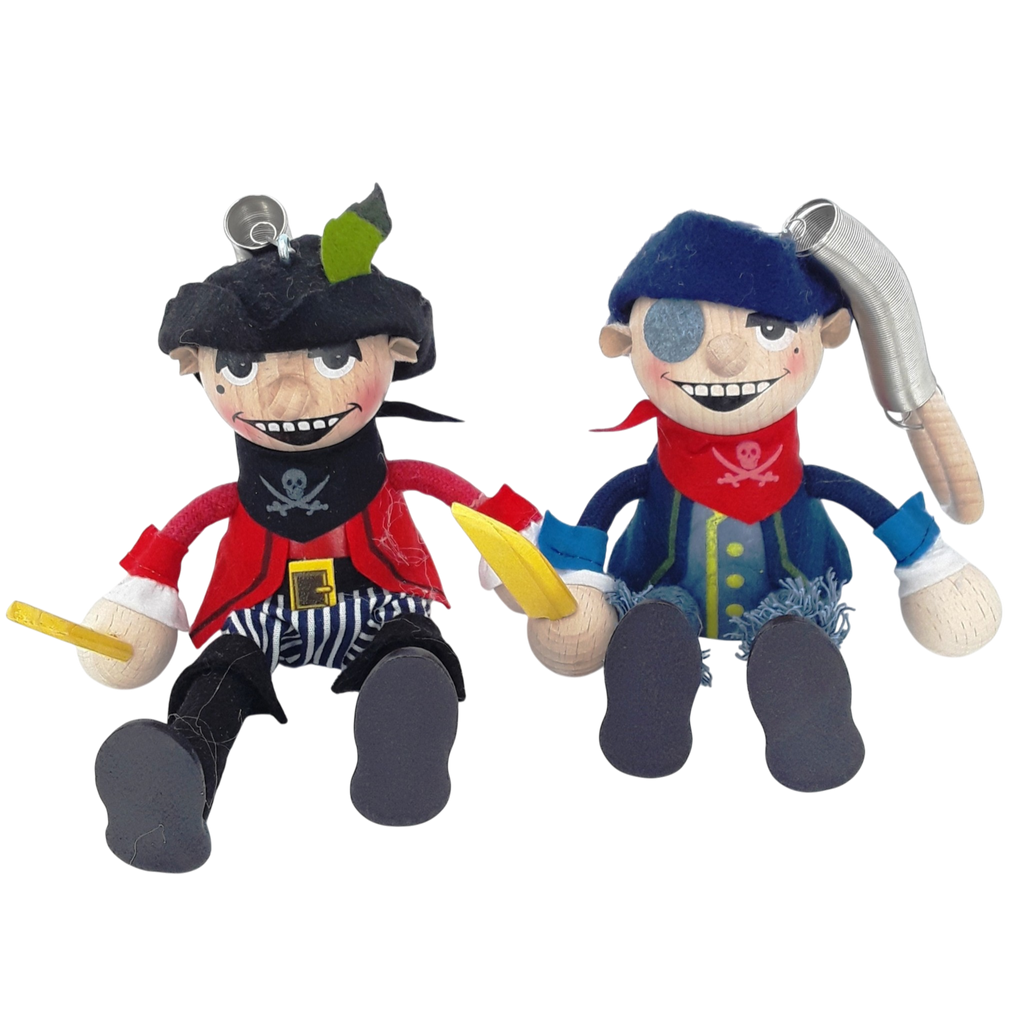 Handcrafted Pirate Captain Wooden Bouncy Puppet ☠️🧡