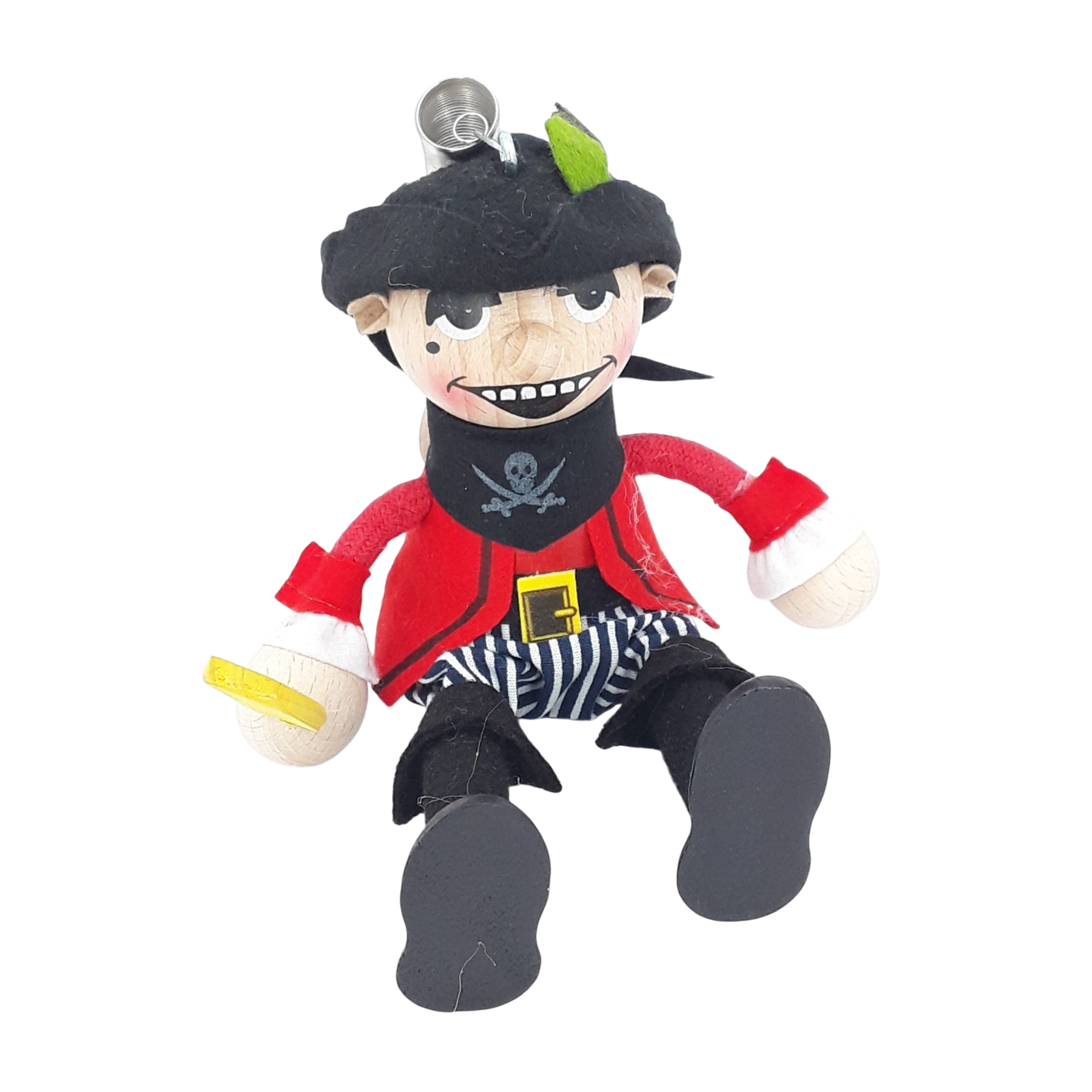 Handcrafted Pirate Captain Wooden Bouncy Puppet ☠️🧡