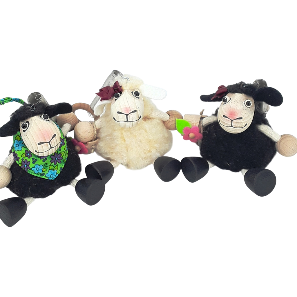 Handcrafted Black Sheep Girl Wooden Bouncy Puppet 🐑🌸