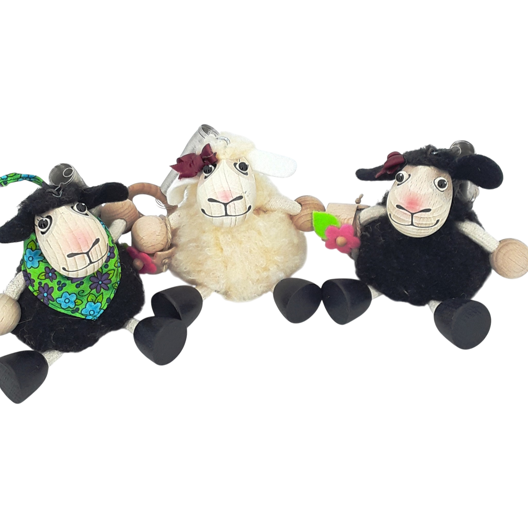 Handcrafted Black Sheep Girl Wooden Bouncy Puppet 🐑🌸
