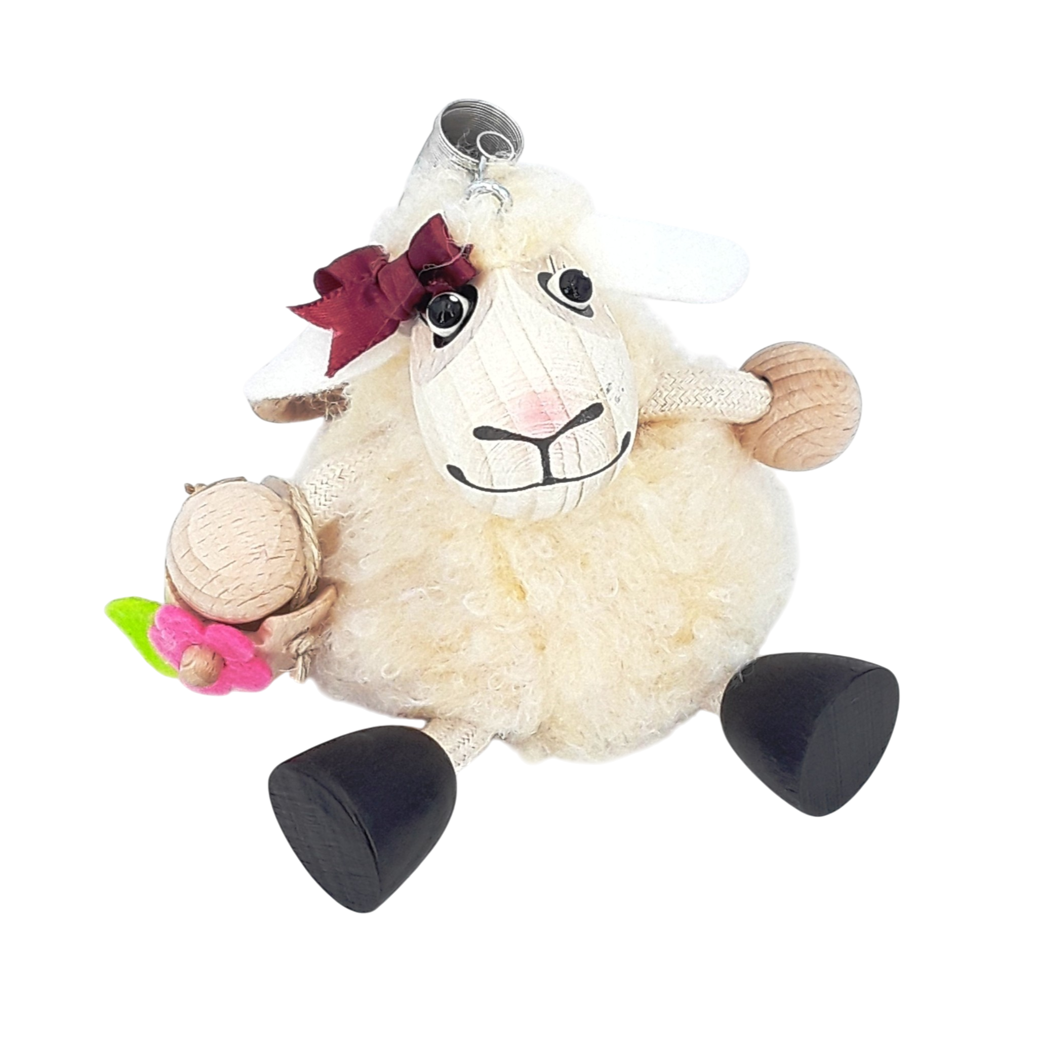 Handcrafted Woolly Sheep Girl Wooden Bouncy Puppet 🐑🌸