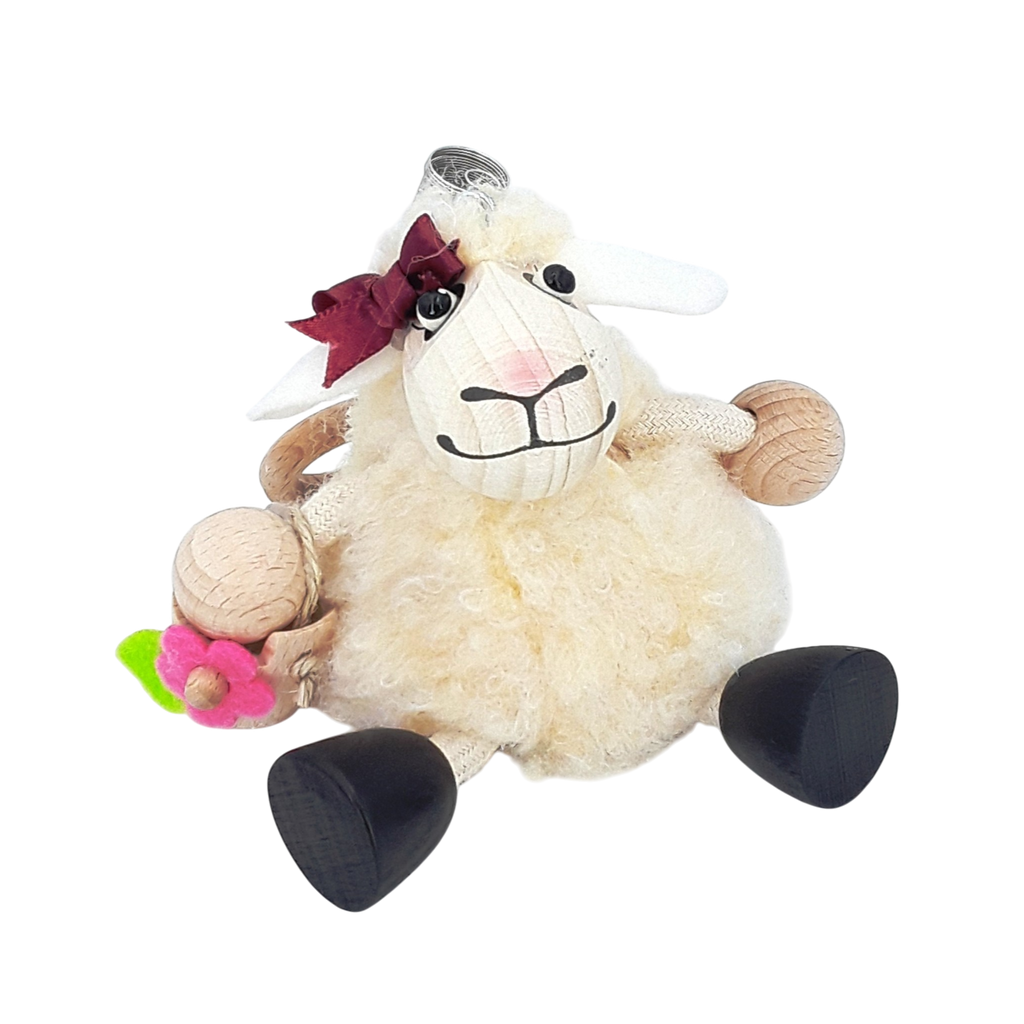 Handcrafted Woolly Sheep Girl Wooden Bouncy Puppet 🐑🌸