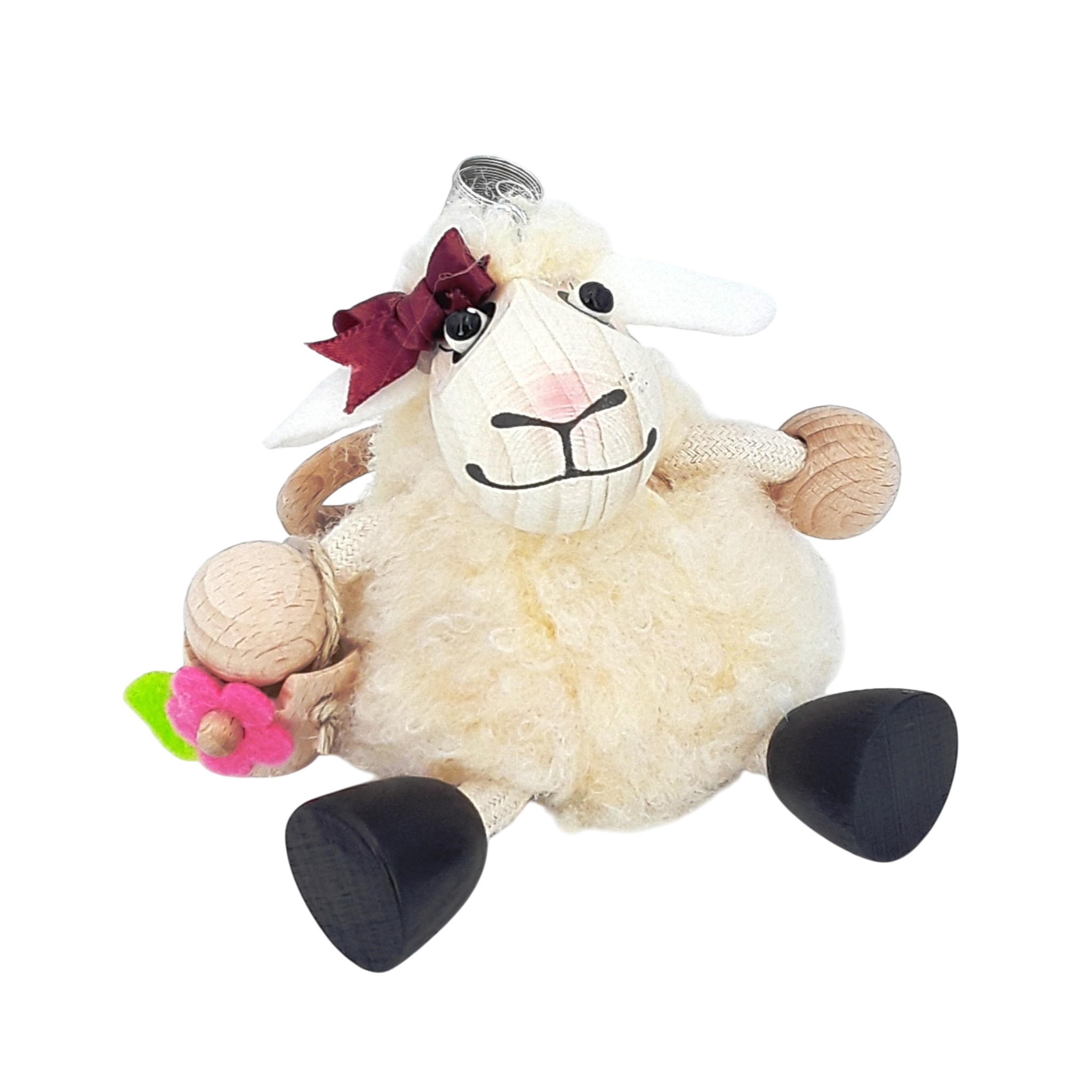 Handcrafted Woolly Sheep Girl Wooden Bouncy Puppet 🐑🌸