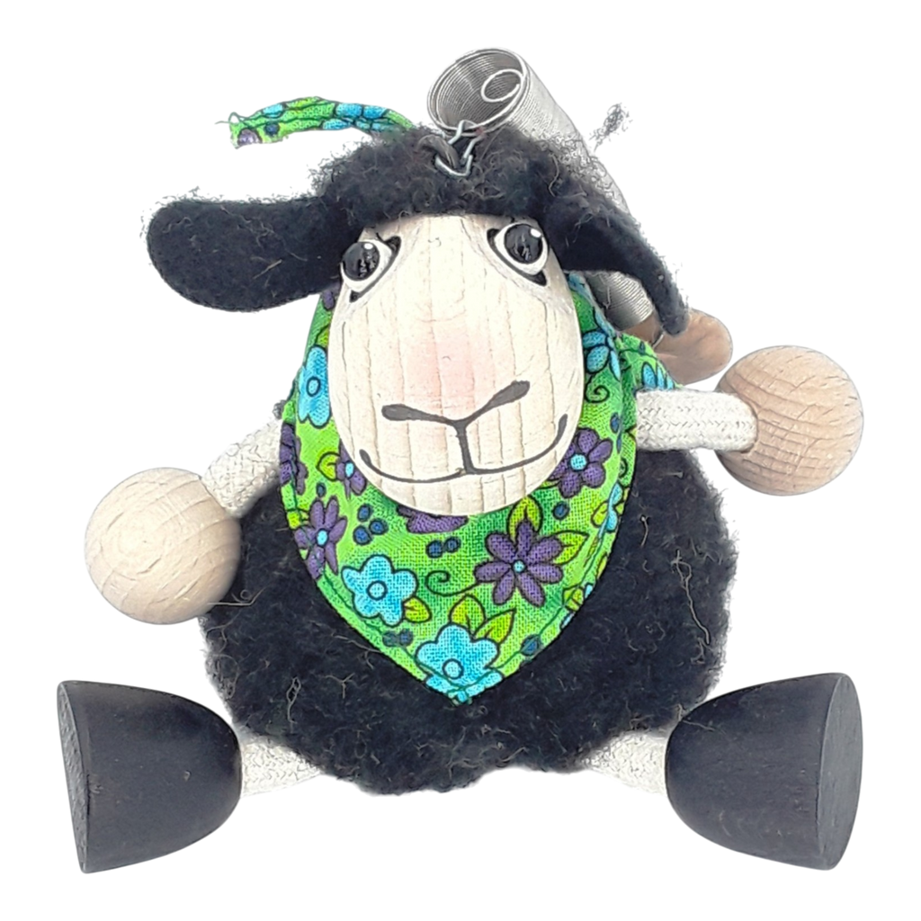Handcrafted Black Sheep Boy Wooden Bouncy Puppet 🐑🌿