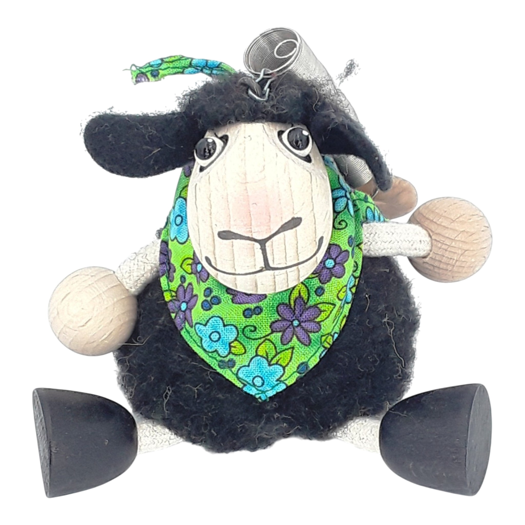 Handcrafted Black Sheep Boy Wooden Bouncy Puppet 🐑🌿