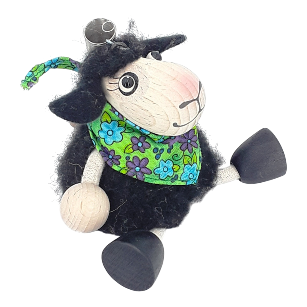 Handcrafted Black Sheep Boy Wooden Bouncy Puppet 🐑🌿
