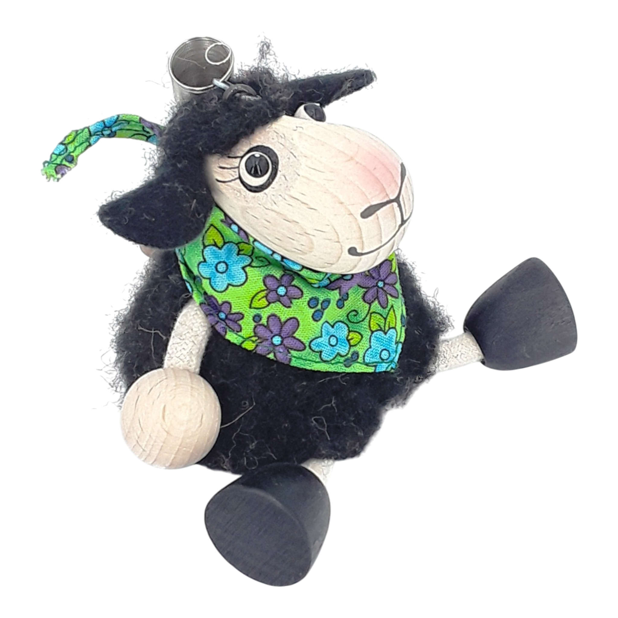 Handcrafted Black Sheep Boy Wooden Bouncy Puppet 🐑🌿