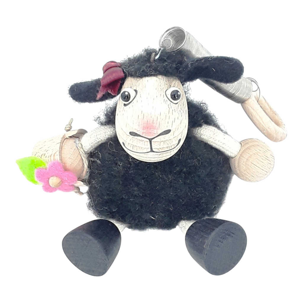 Handcrafted Black Sheep Girl Wooden Bouncy Puppet 🐑🌸