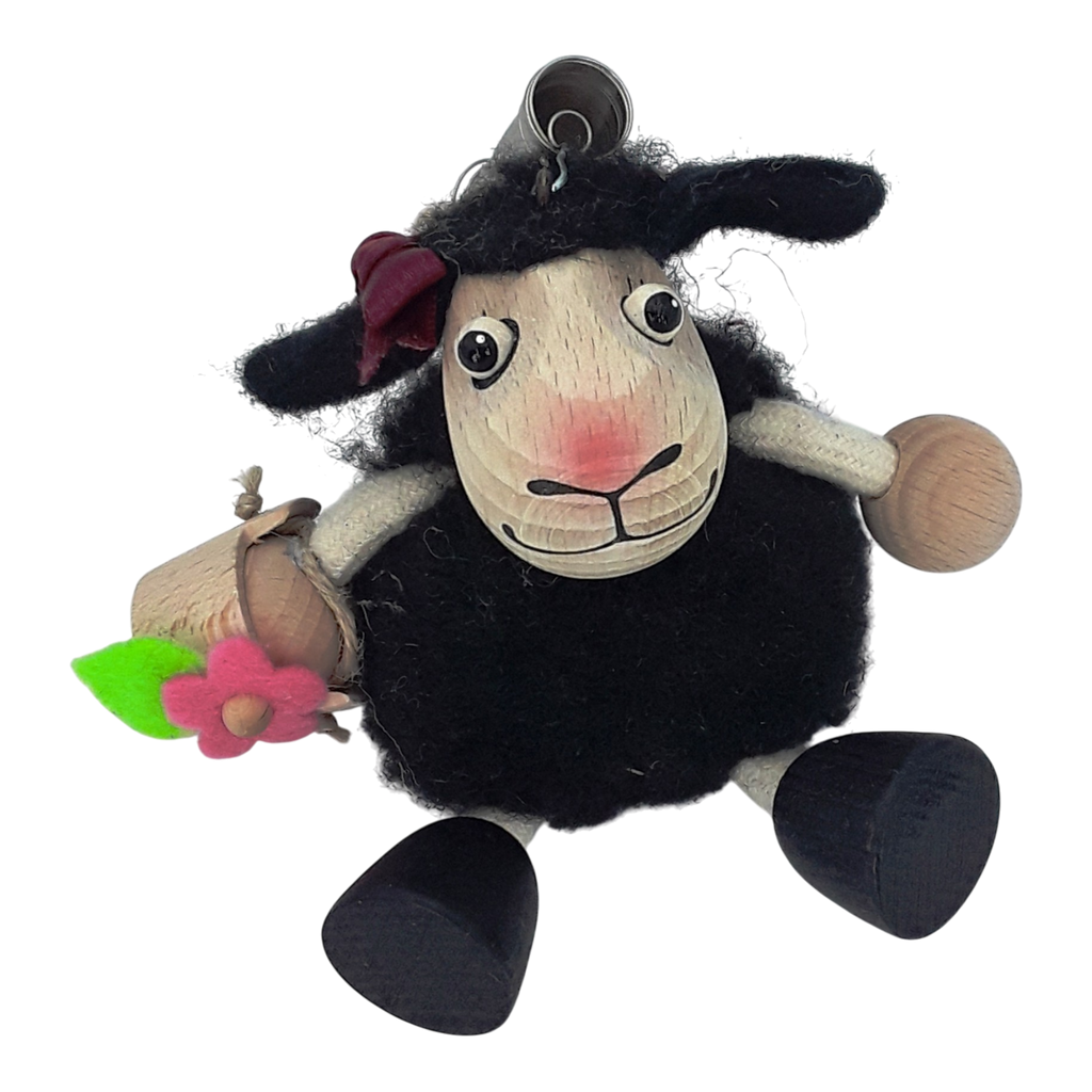 Handcrafted Black Sheep Girl Wooden Bouncy Puppet 🐑🌸