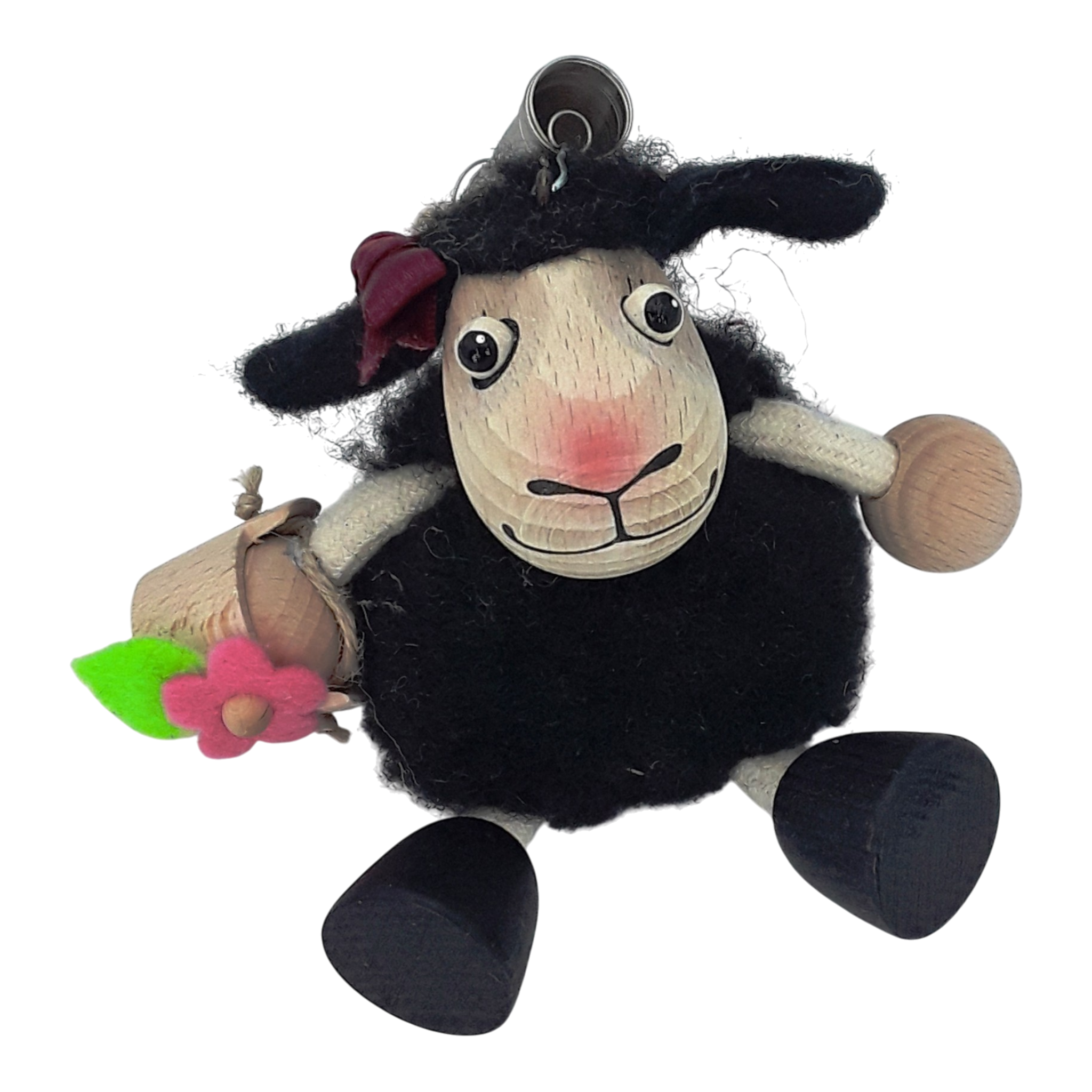 Handcrafted Black Sheep Girl Wooden Bouncy Puppet 🐑🌸
