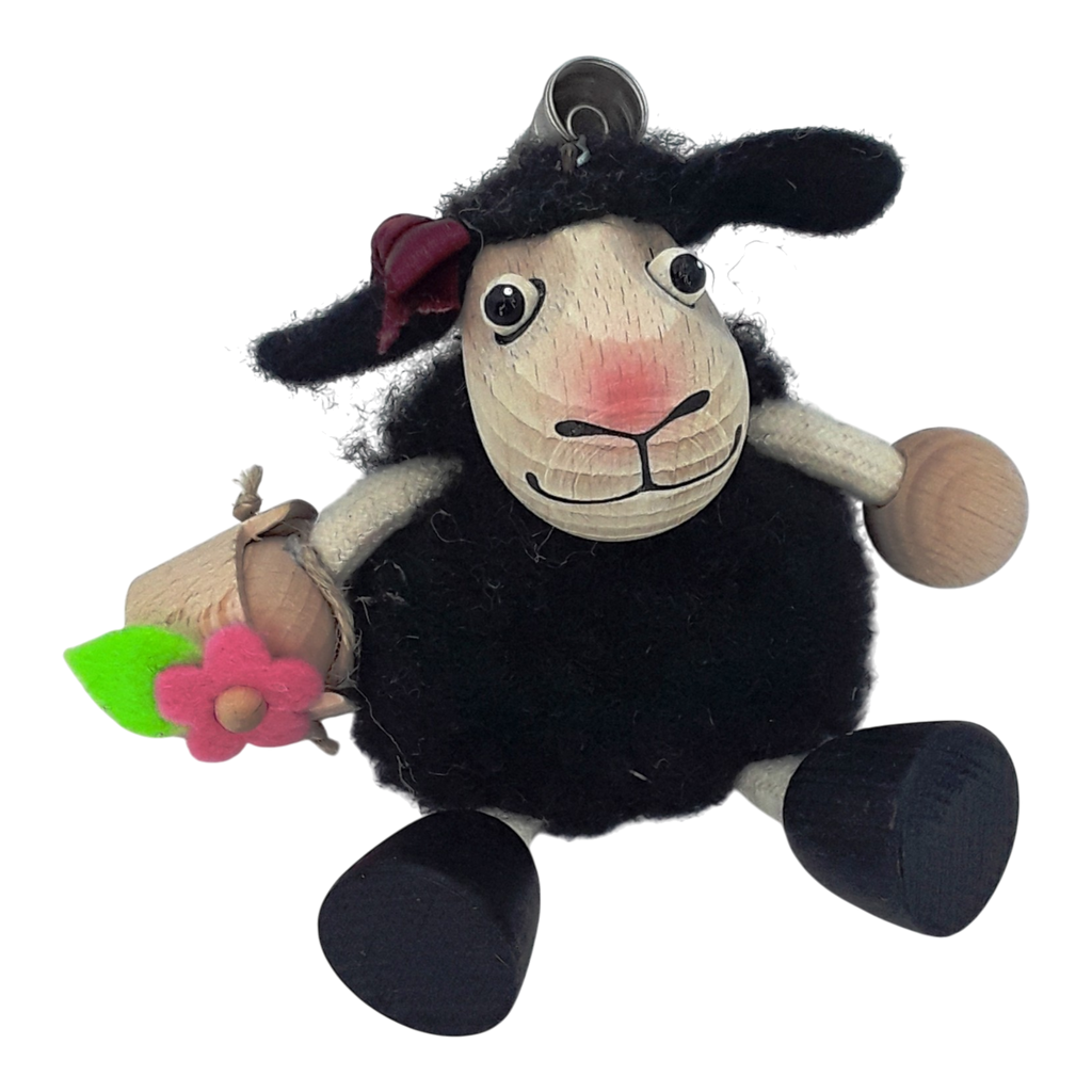 Handcrafted Black Sheep Girl Wooden Bouncy Puppet 🐑🌸