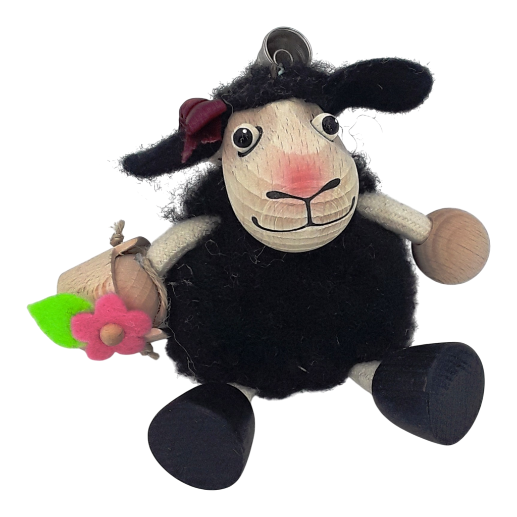 Handcrafted Black Sheep Girl Wooden Bouncy Puppet 🐑🌸